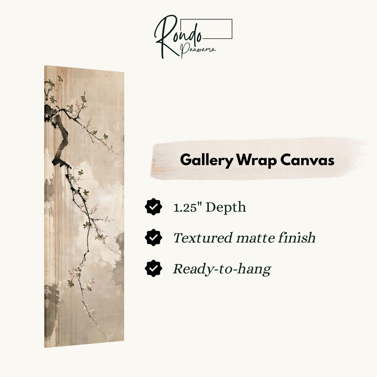Small birds on a cherry blossom branch gallery wrap canvas with the image wrapped around the edges