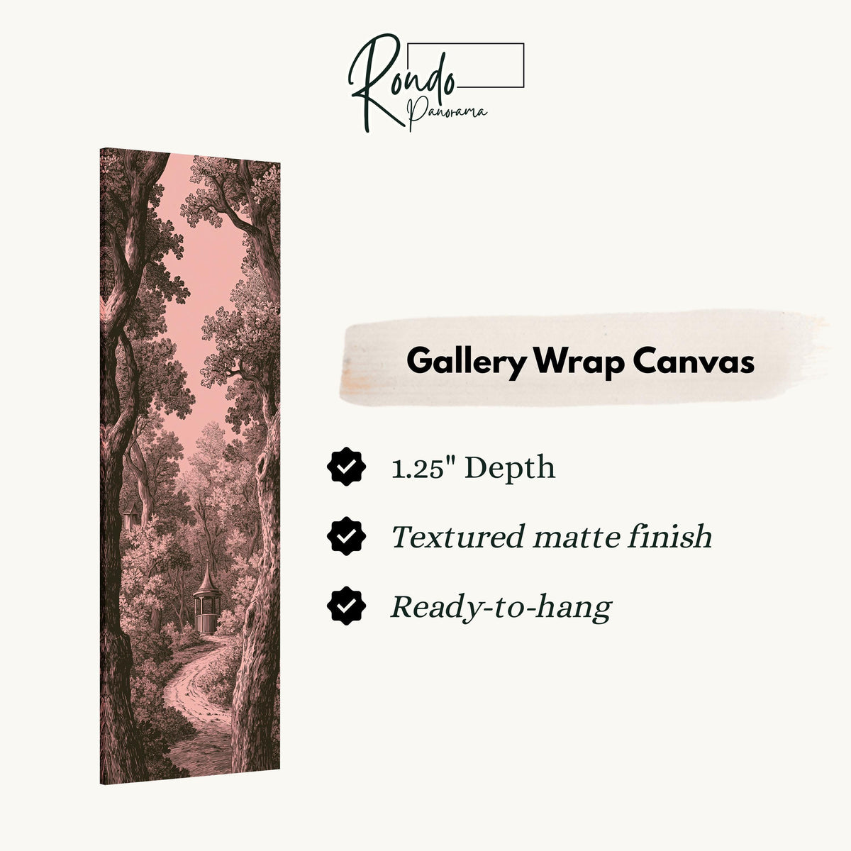 Vintage engraving of a garden path in pink gallery wrap canvas with the image wrapped around the edges