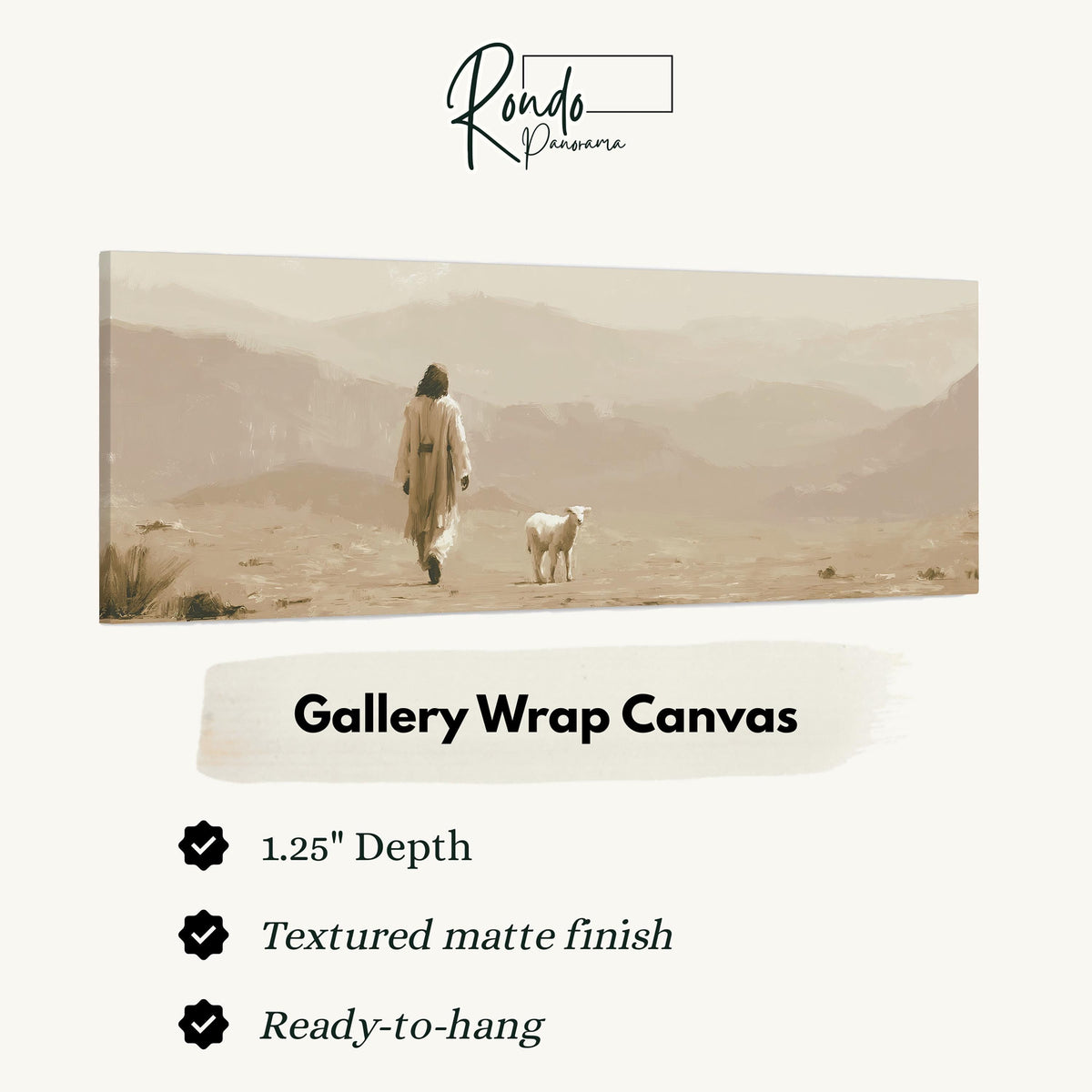 Jesus walking with a lamb through the desert gallery wrap canvas with the image wrapped around the edges