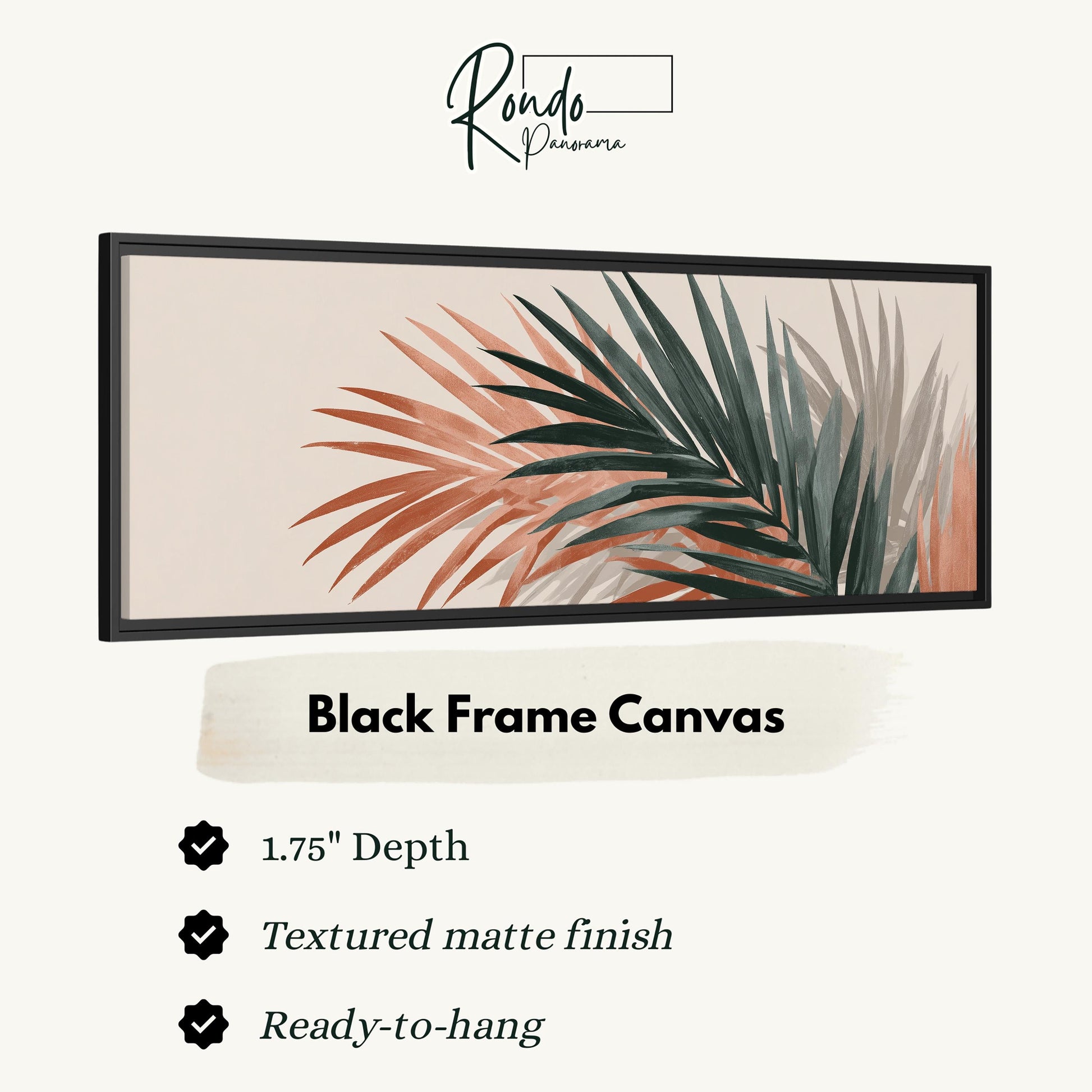 The image is a black frame canvas with a palm leaf design.