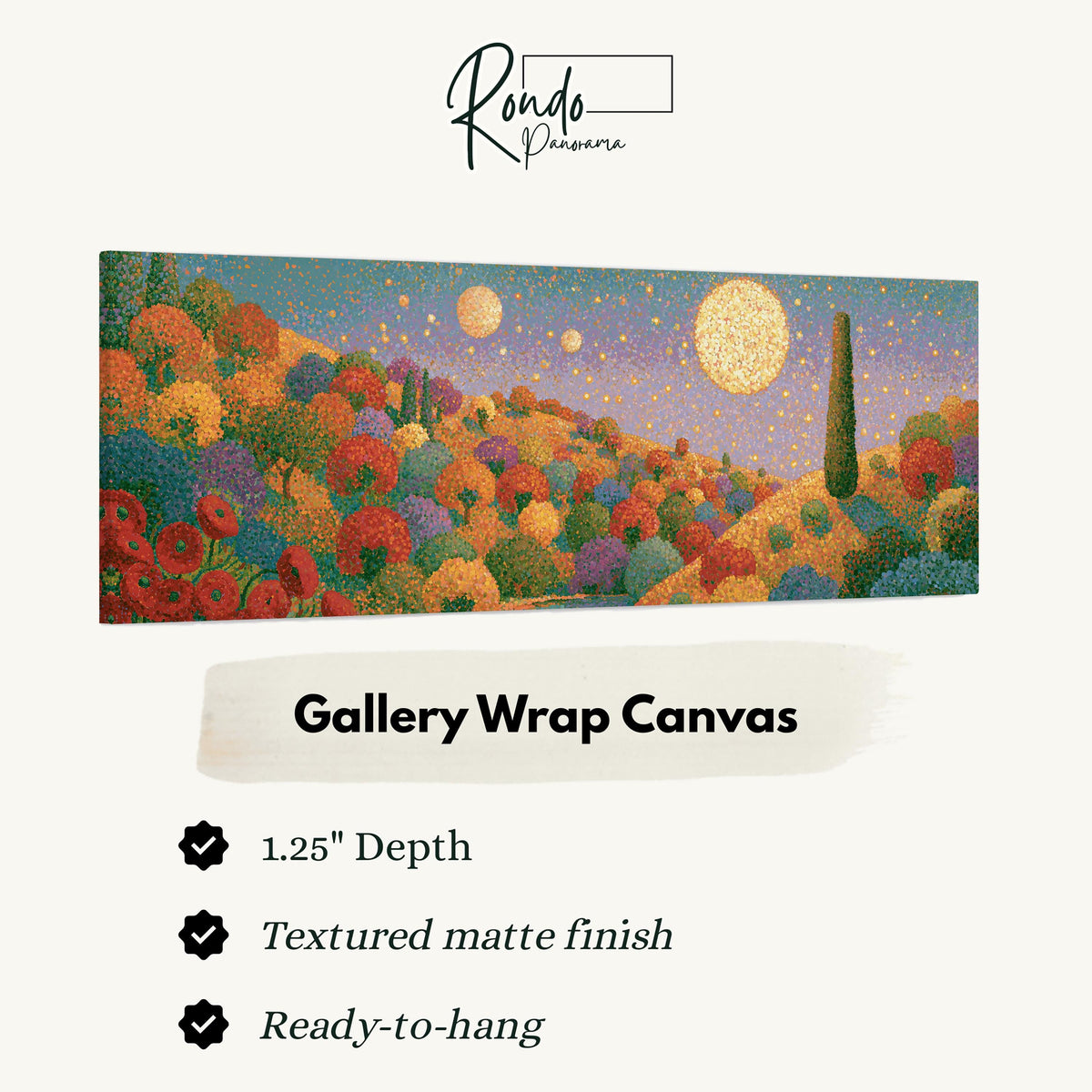 Autumn hillside under glowing moons gallery wrap canvas with the image wrapped around the edges