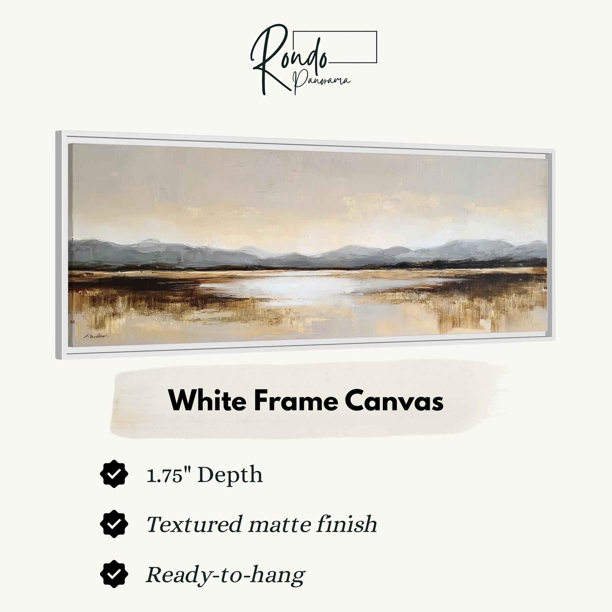 The image is a white frame canvas depicting a landscape with mountains and a lake.