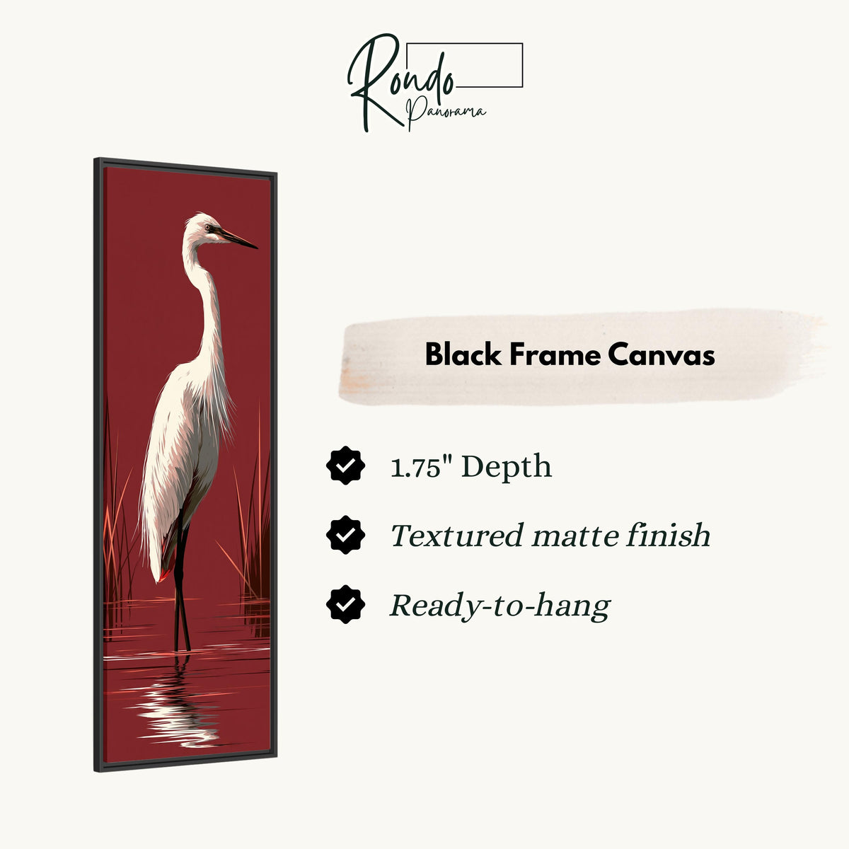 White egret wading on crimson red canvas print in a black floating frame