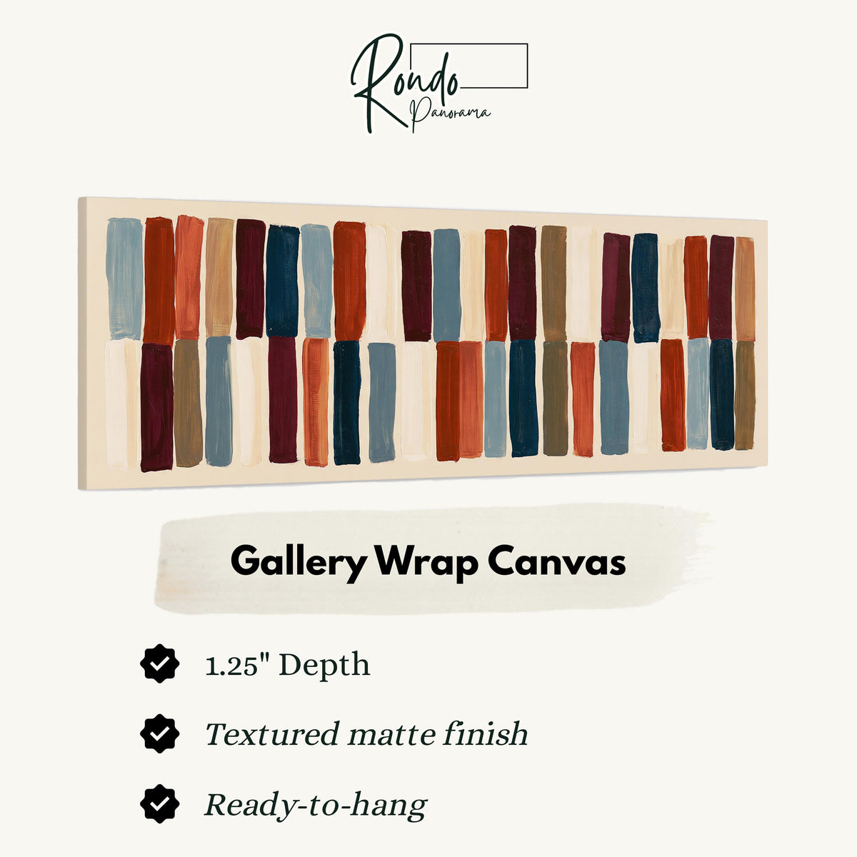 Two tiers of staggered stripe blocks gallery wrap canvas with the image wrapped around the edges