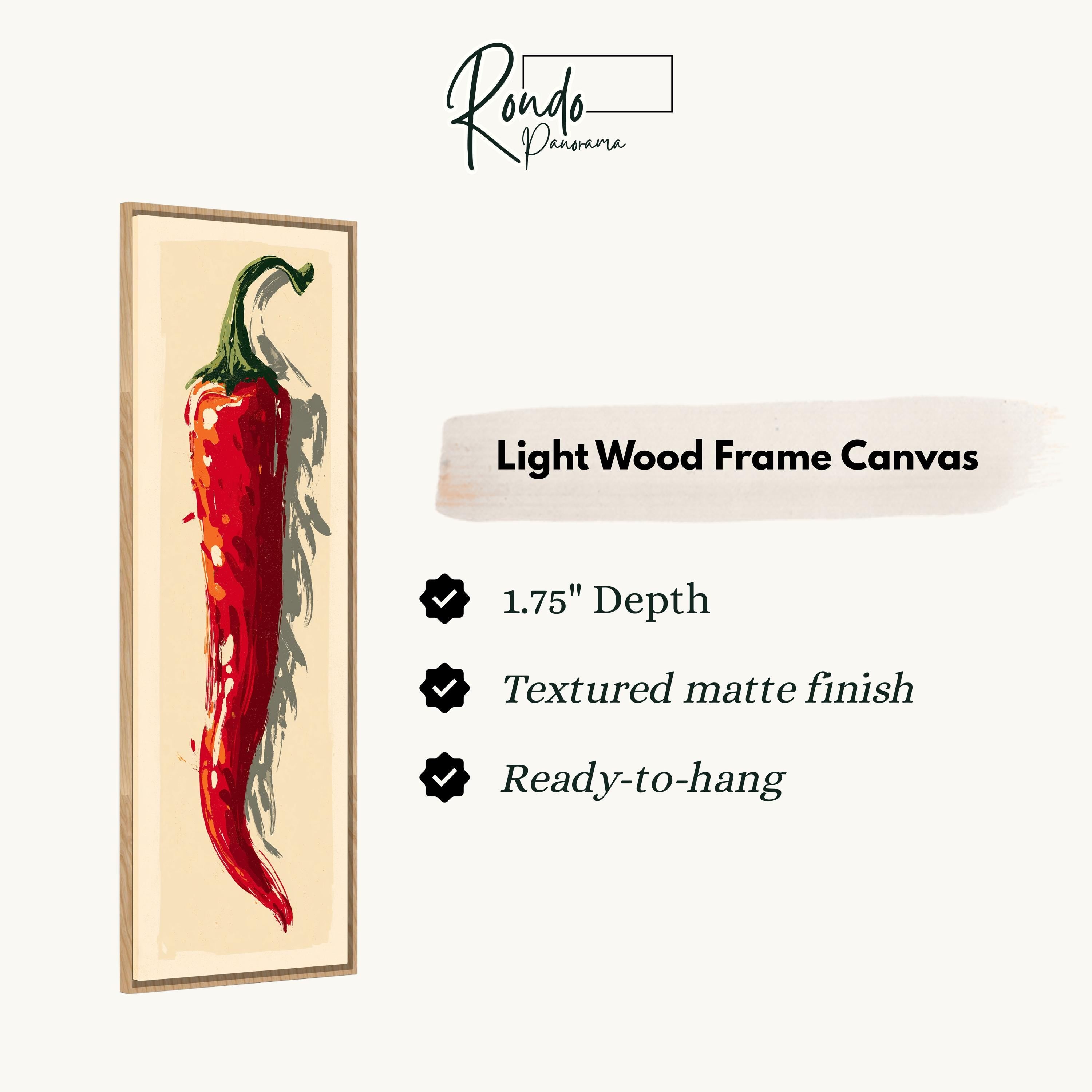a light wood frame canvas depicting a red chili pepper.