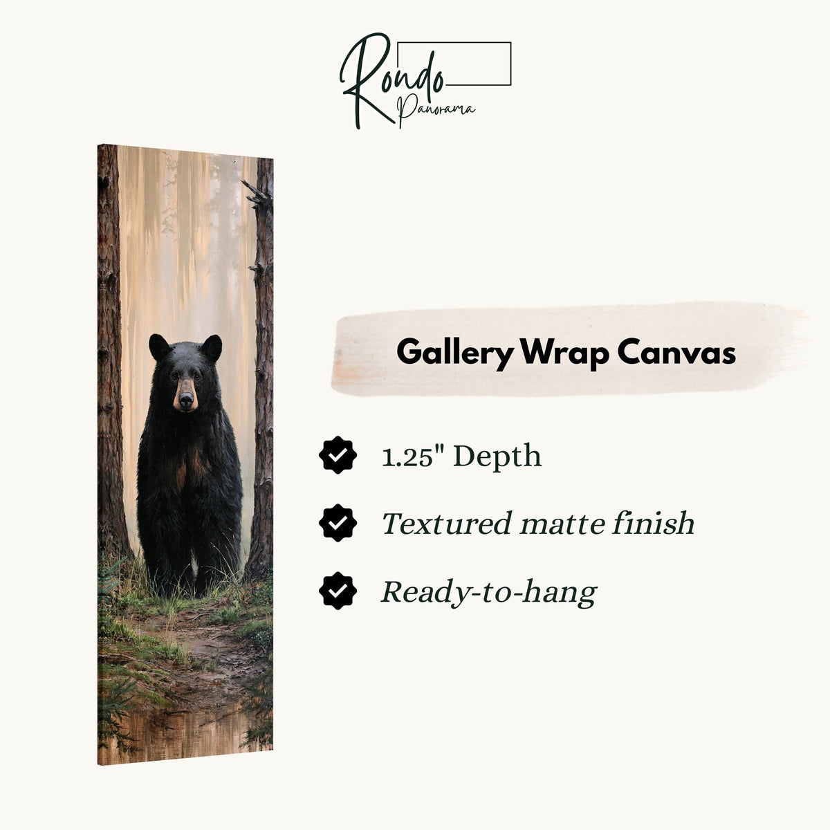 Black bear standing in a foggy forest gallery wrap canvas with the image wrapped around the edges