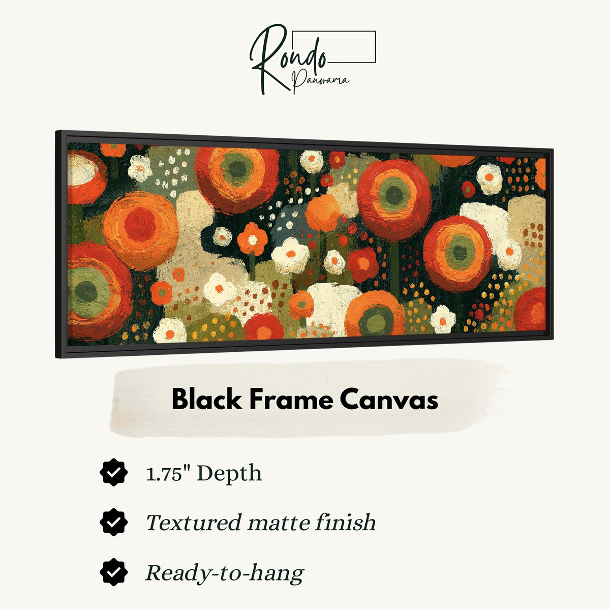 Concentric poppy rings canvas print in a black floating frame