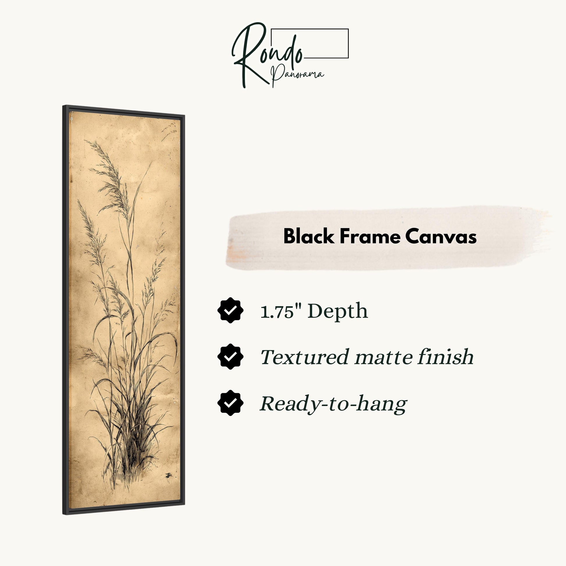 The image is a black frame canvas with a detailed illustration of tall grasses or reeds.