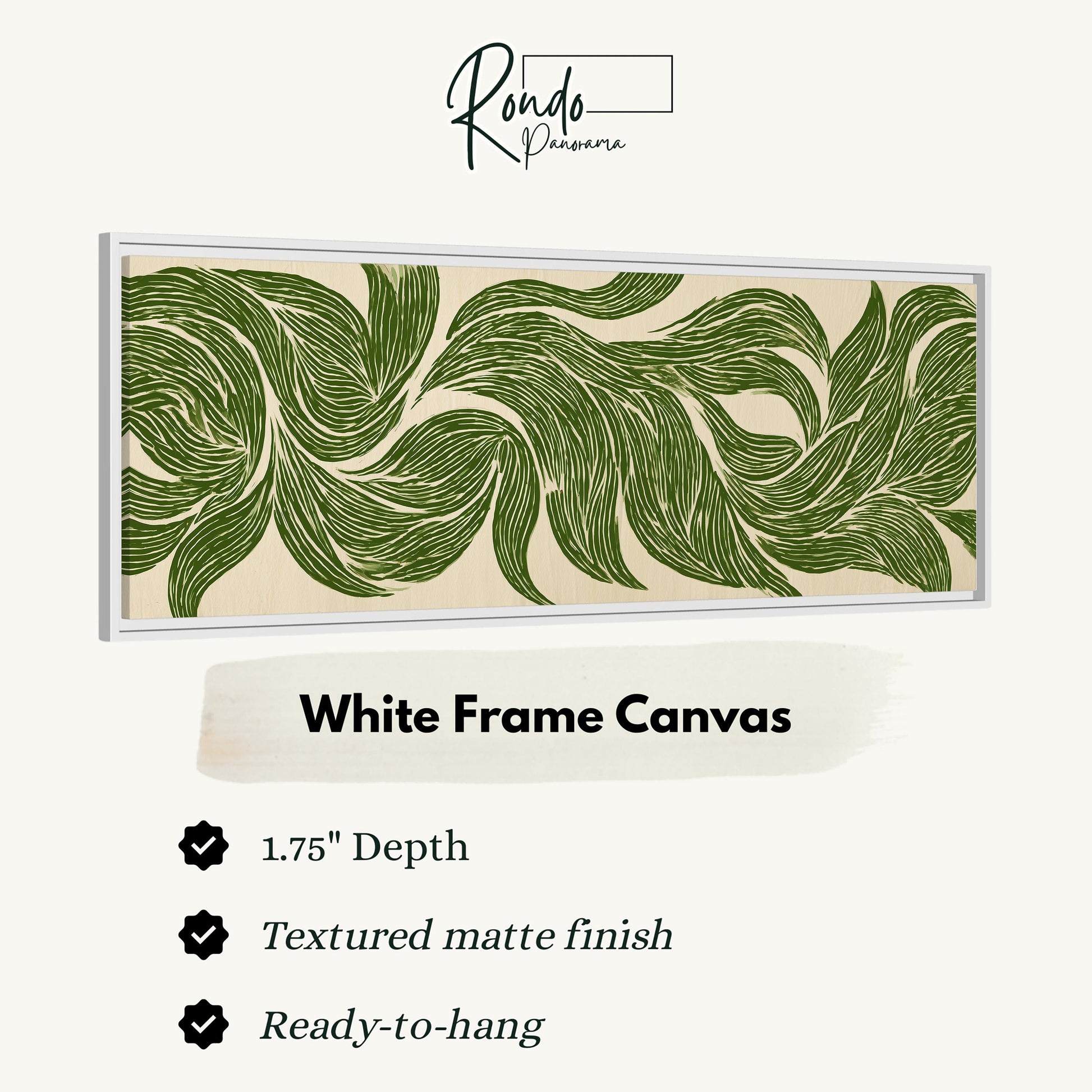 a white frame canvas with a green leaf pattern.