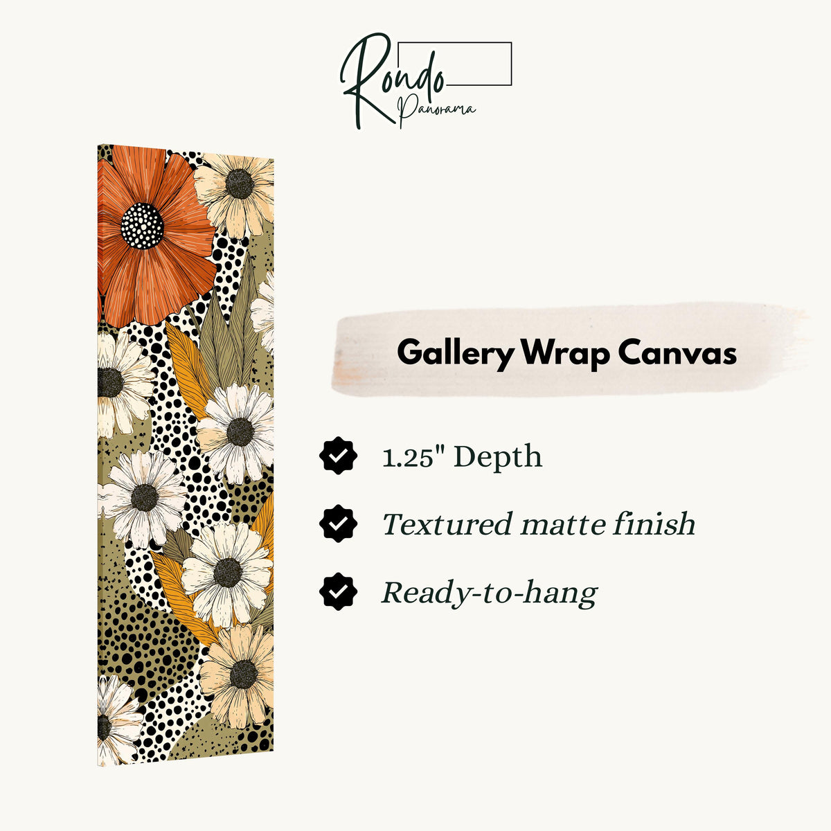 Retro daisies with polka dots gallery wrap canvas with the image wrapped around the edges