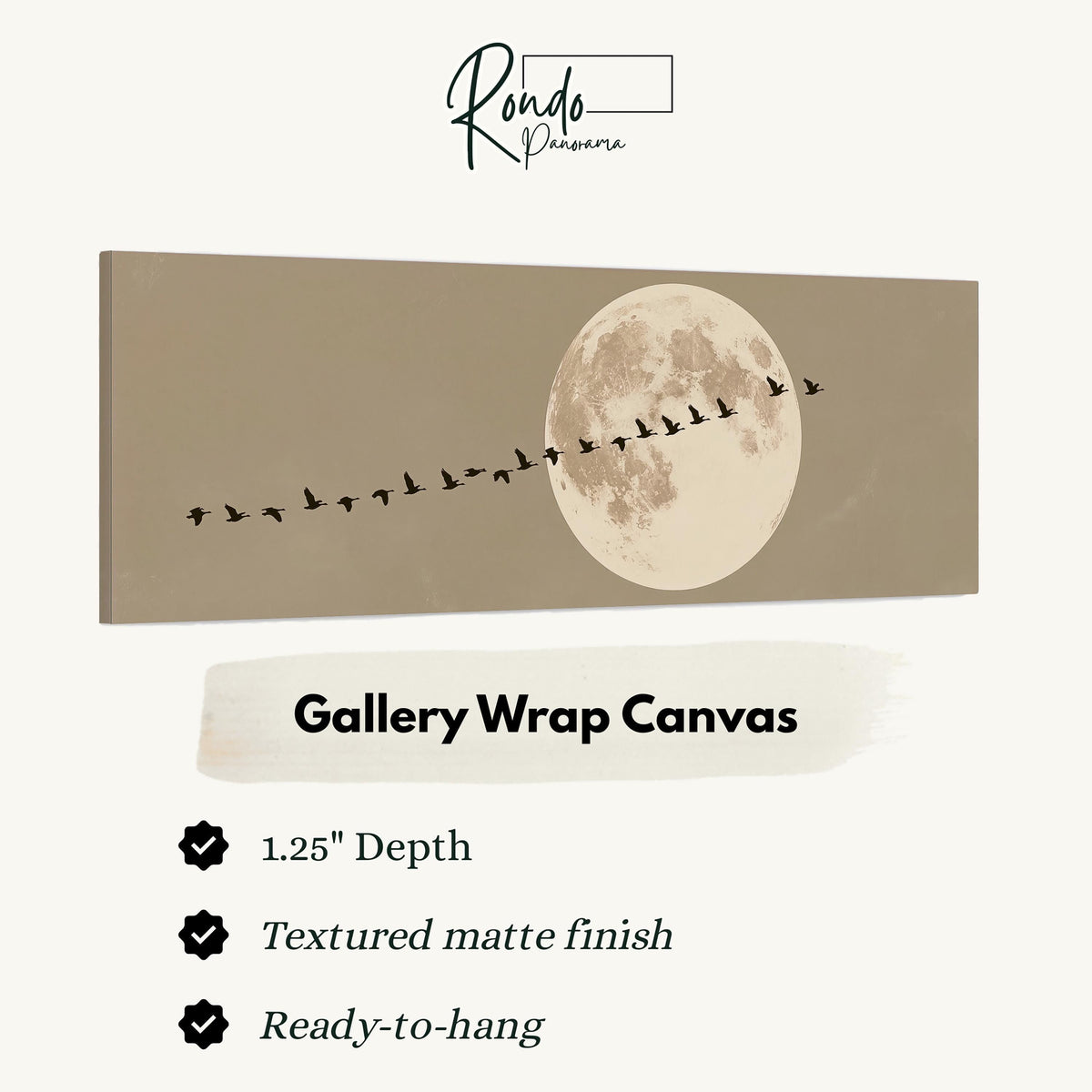Geese flying past a full moon gallery wrap canvas with the image wrapped around the edges
