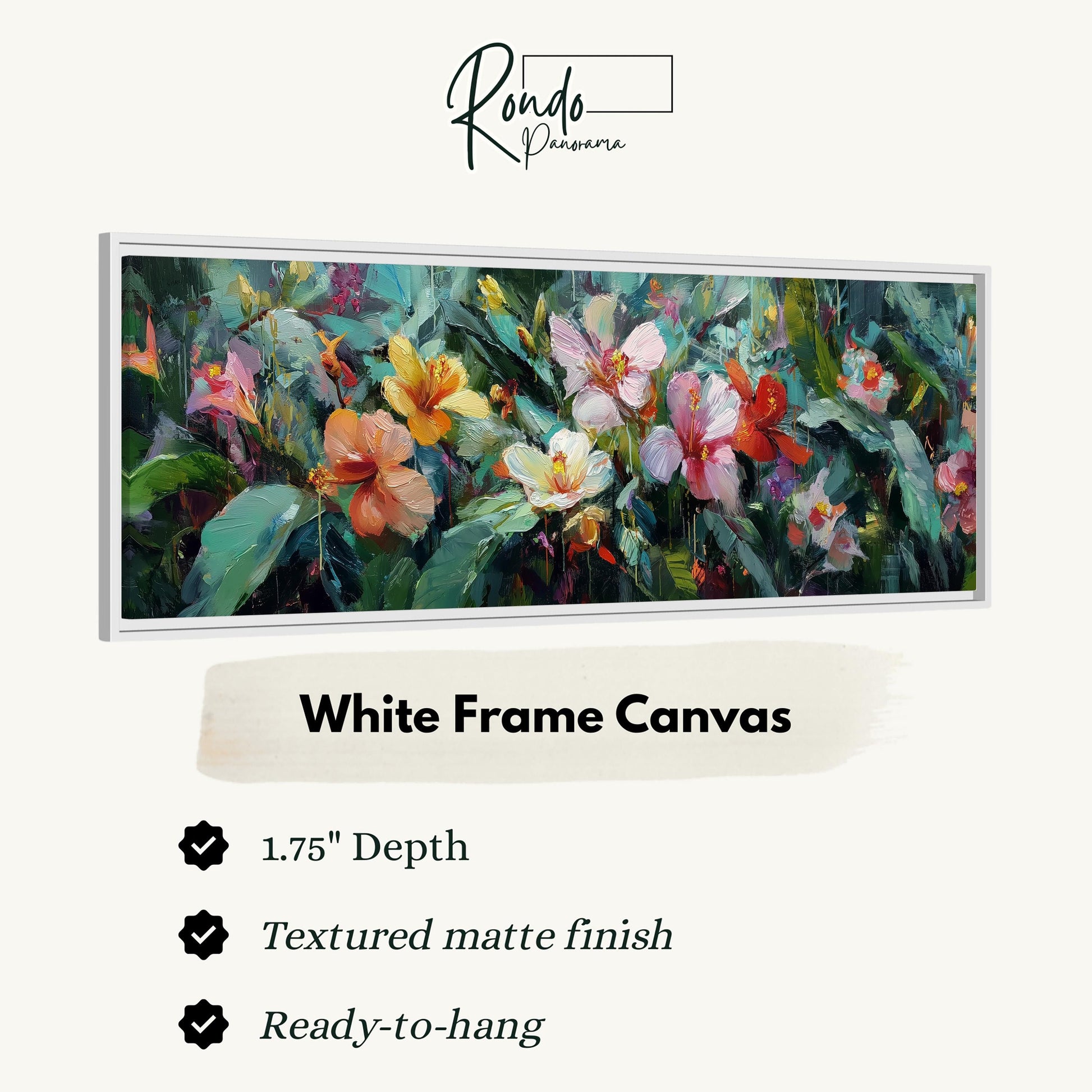 The image is a white frame canvas featuring a painting of colorful flowers.