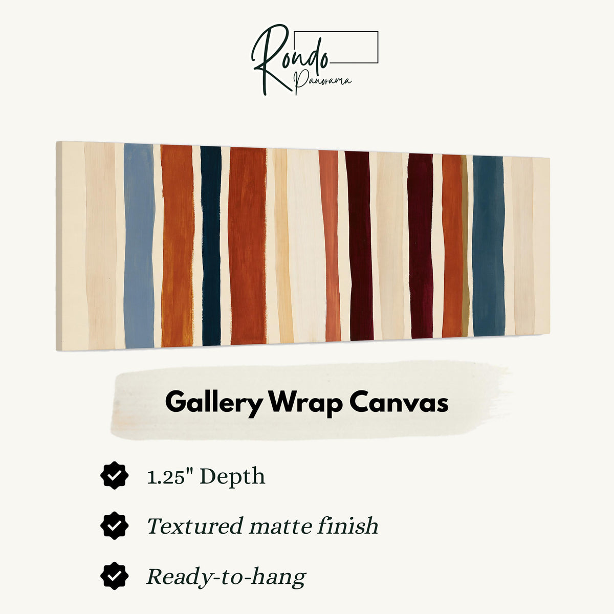 Rust, navy and maroon stripes gallery wrap canvas with the image wrapped around the edges