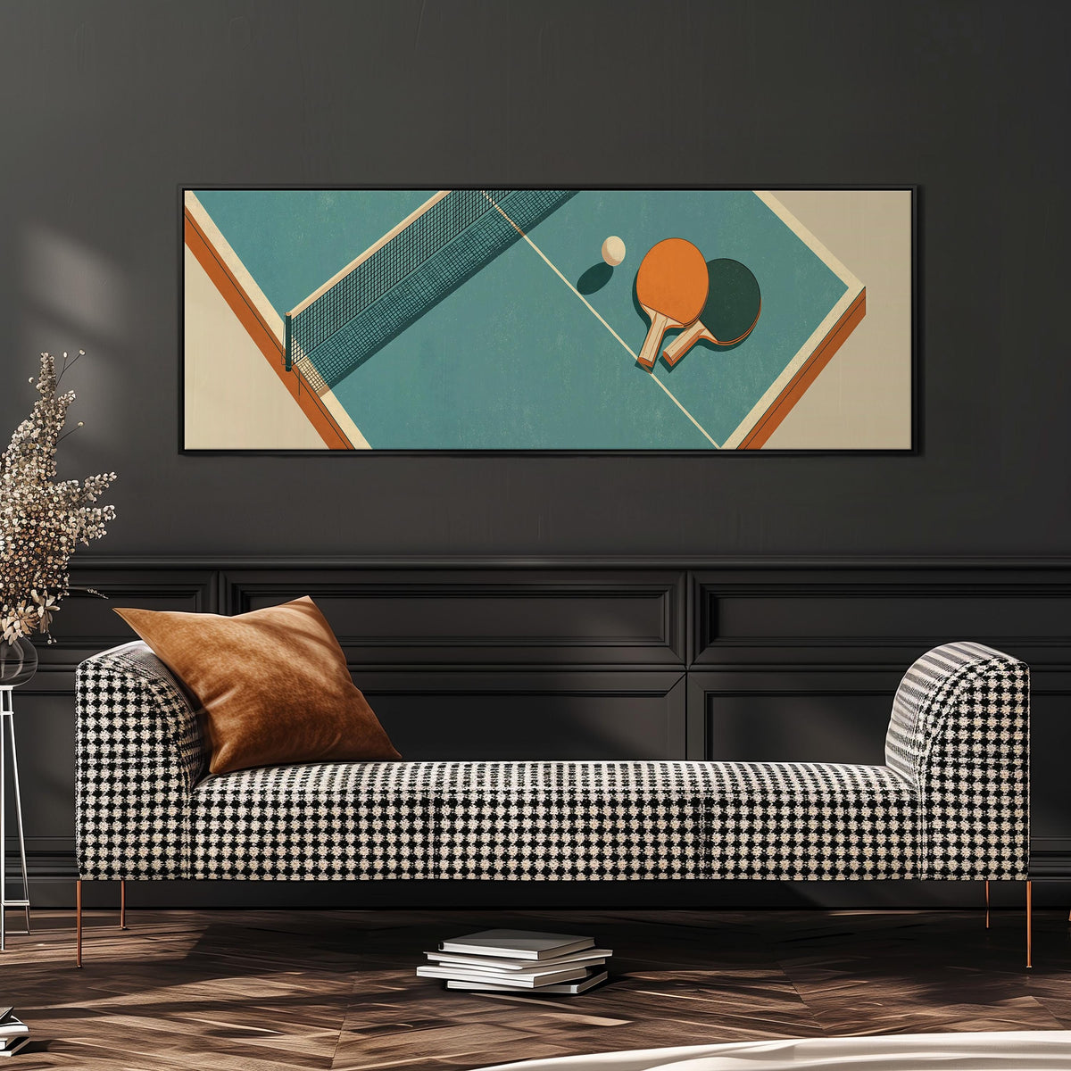 Retro ping pong table long horizontal canvas print above a dining table