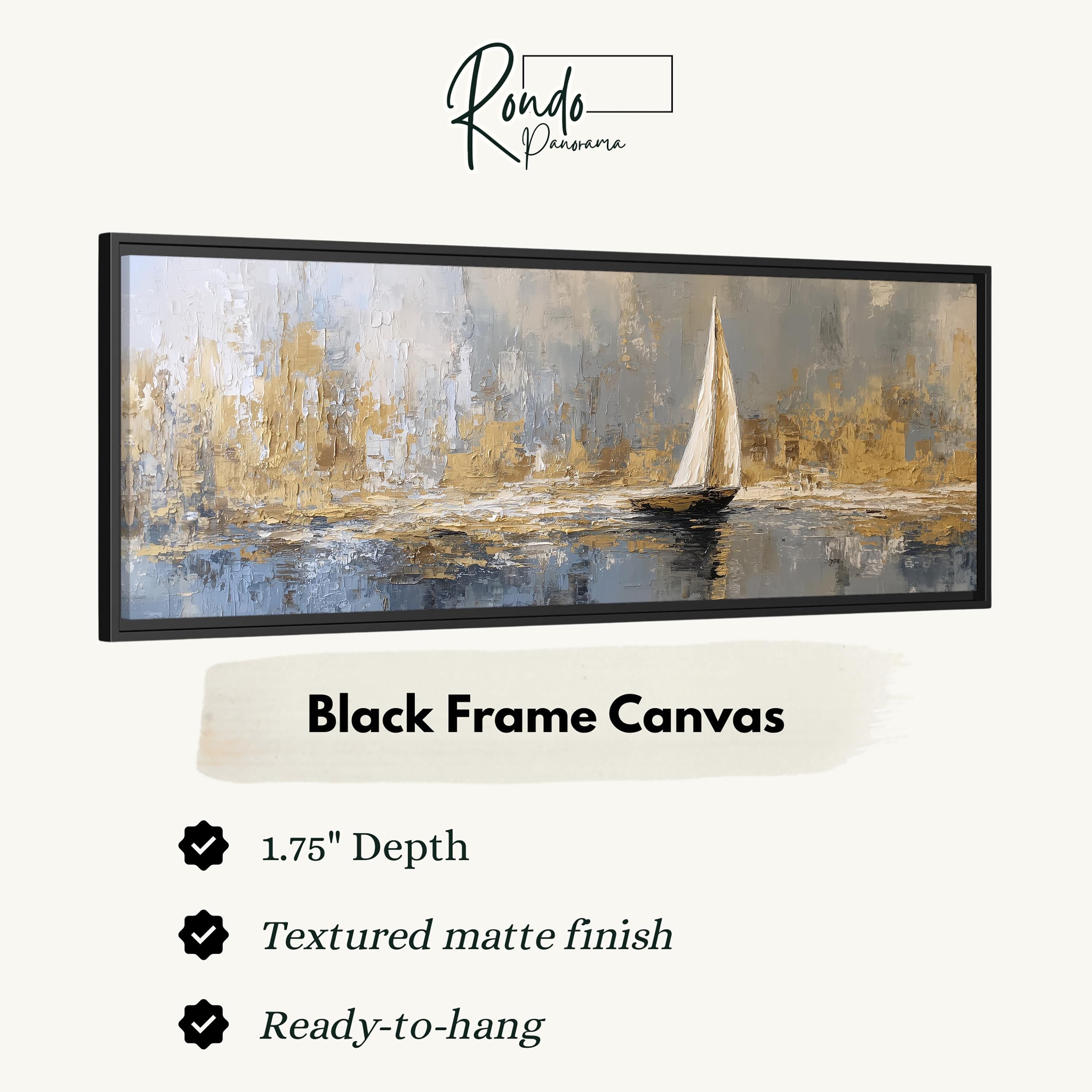 The image is a black frame canvas depicting a sailboat on the water.