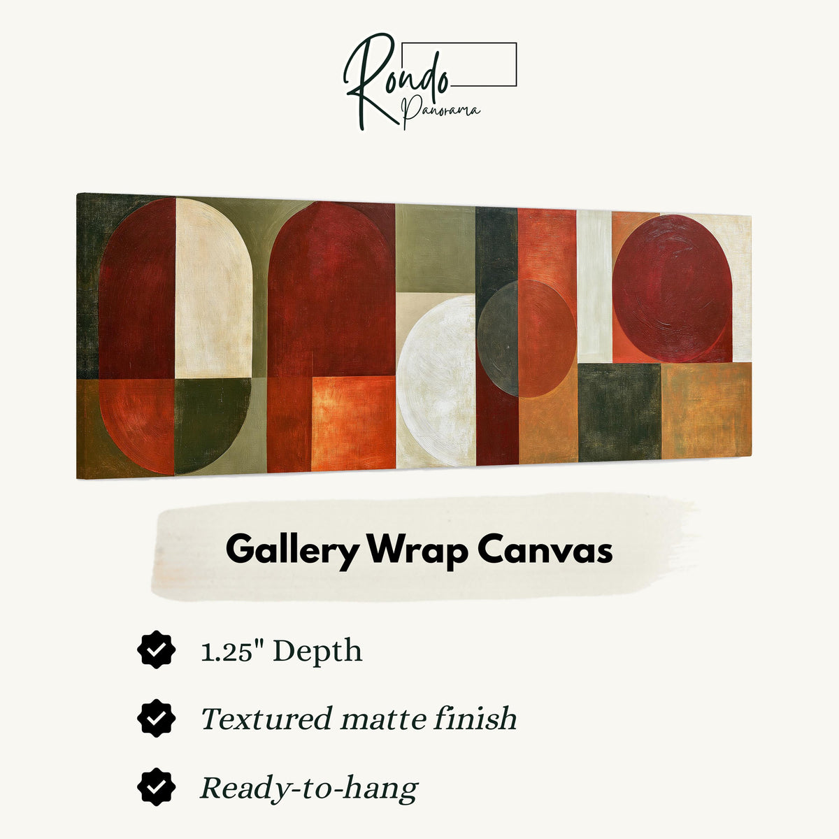 Maroon and olive geometric arches gallery wrap canvas with the image wrapped around the edges