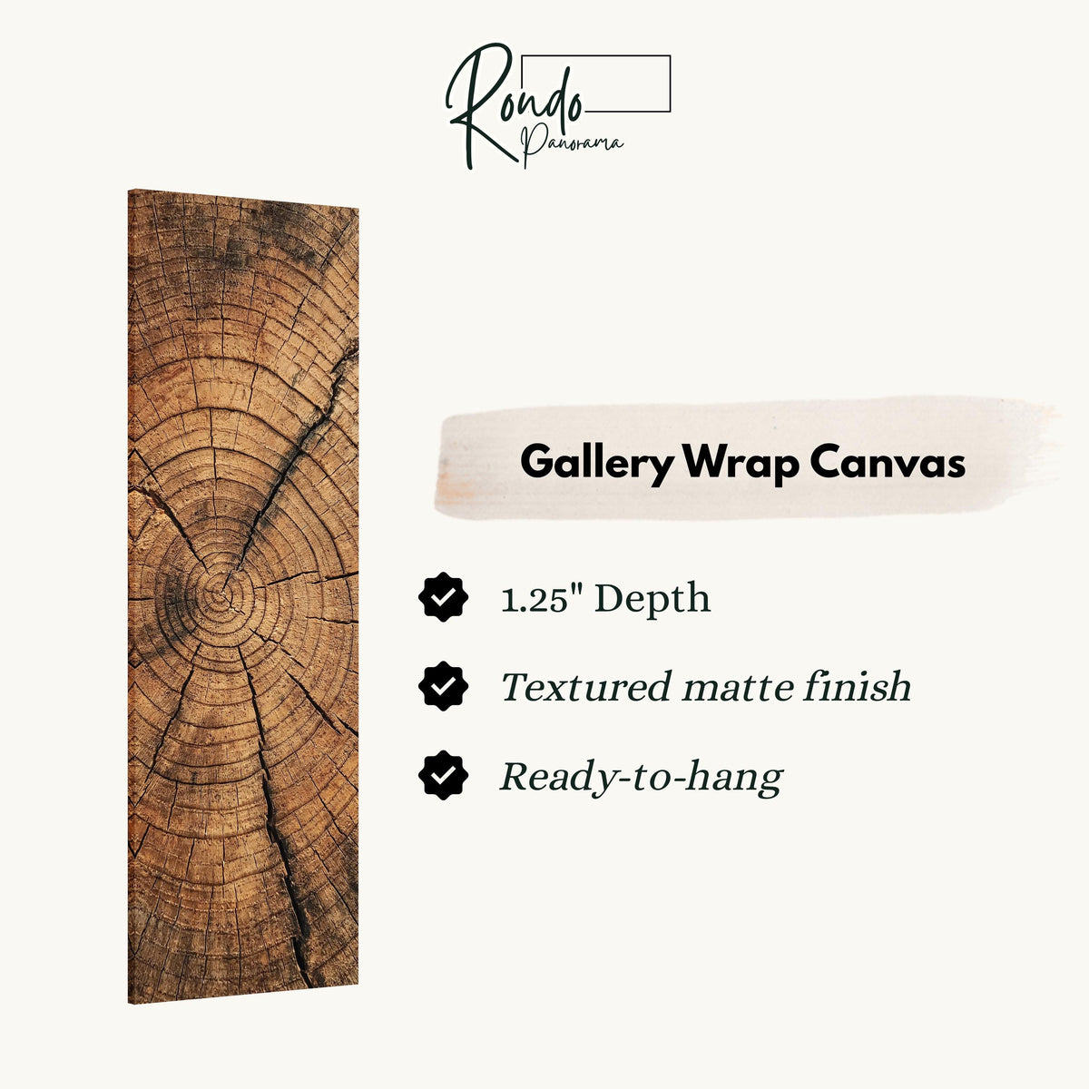 Natural tree ring texture gallery wrap canvas with the image wrapped around the edges