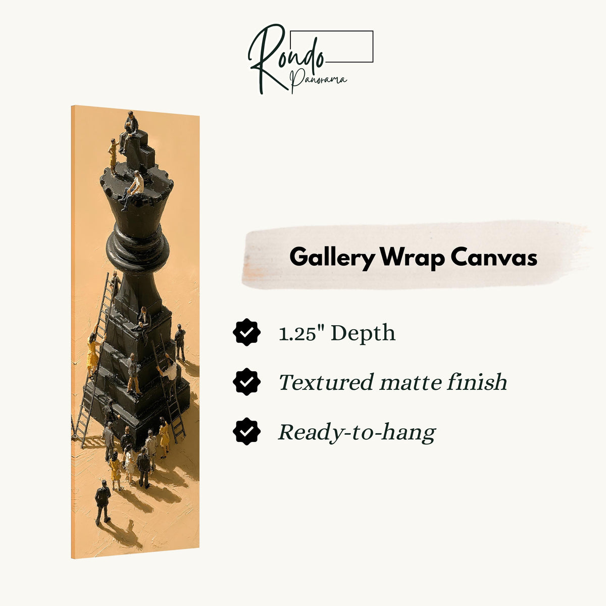 Tiny workers climbing a giant chess king gallery wrap canvas with the image wrapped around the edges