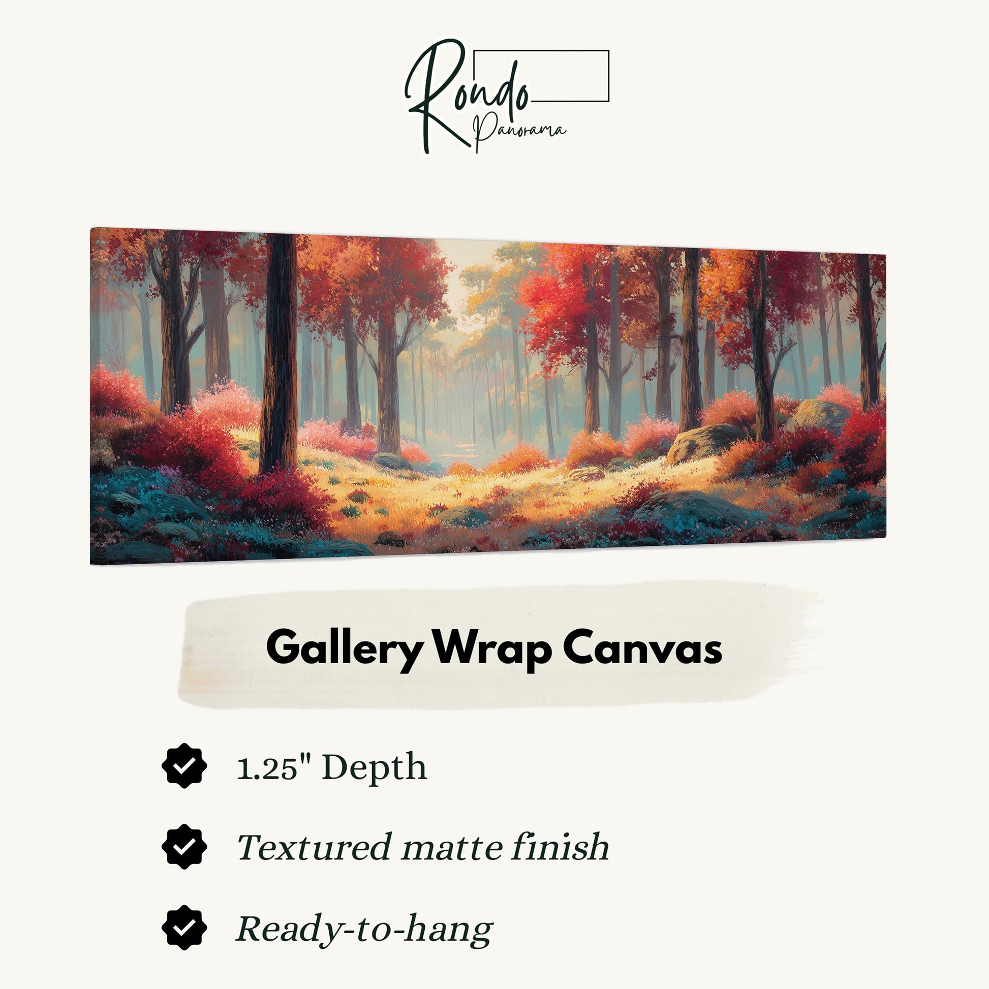 The image is a painting of a forest with autumn-colored trees.
