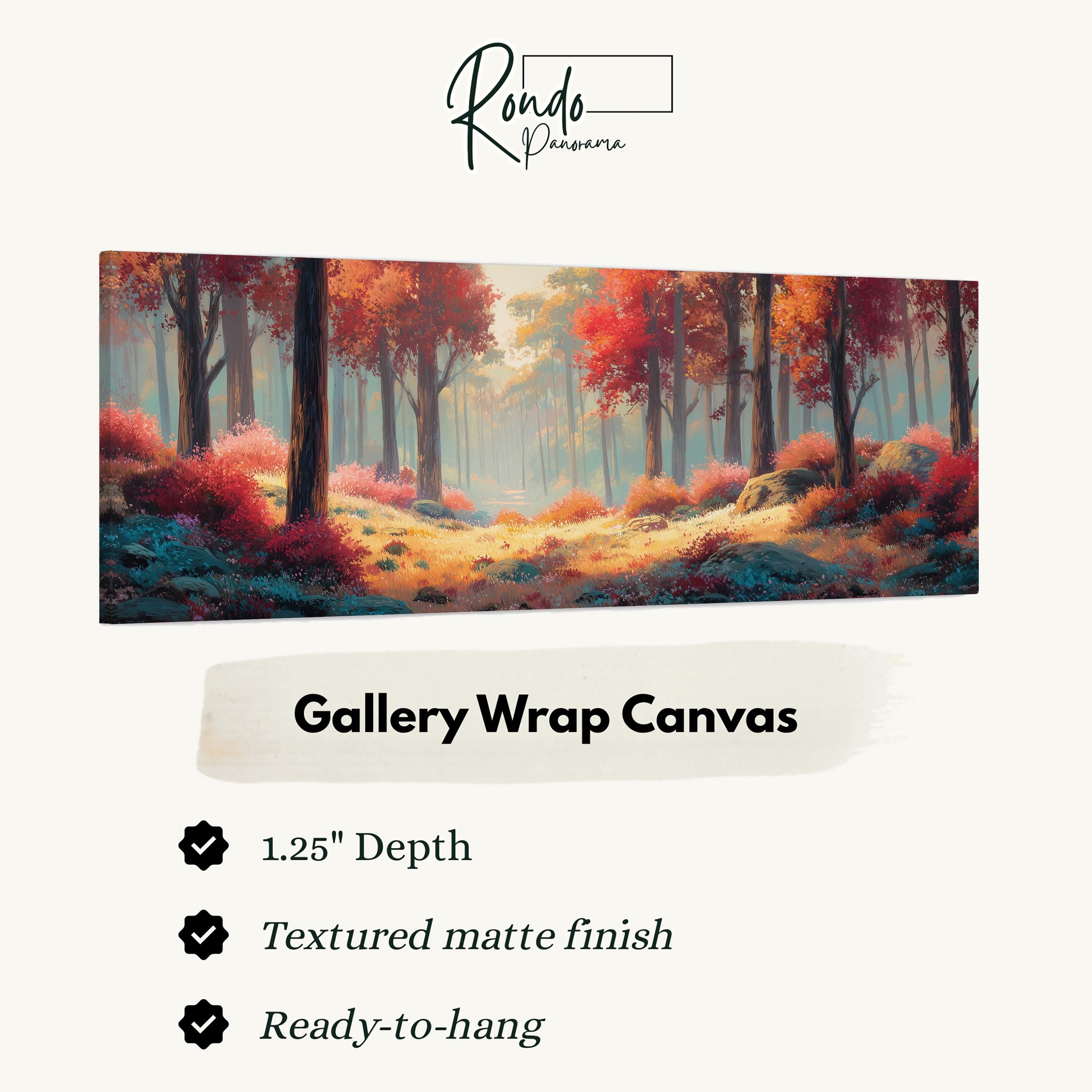 The image is a painting of a forest with autumn-colored trees.