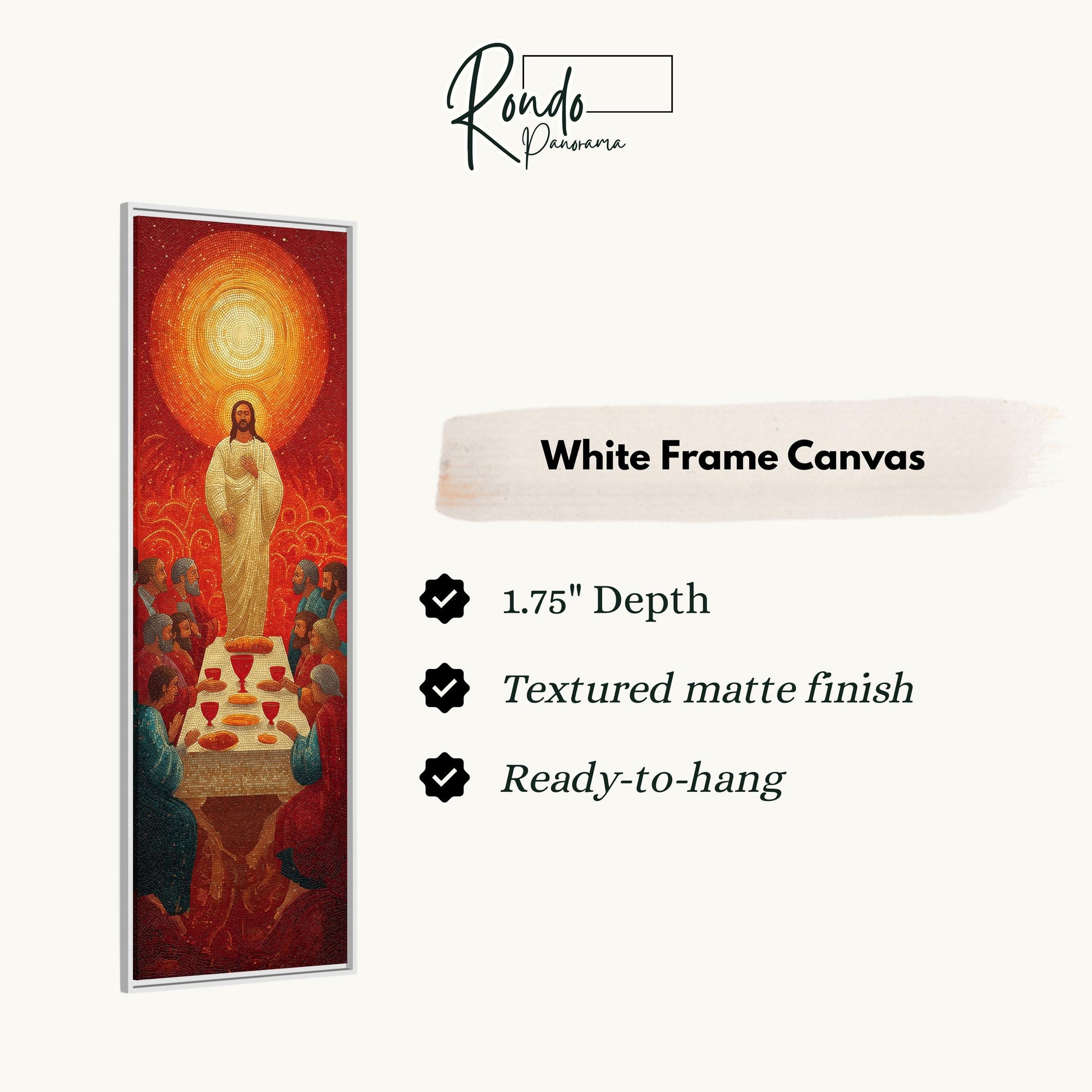 The image is a white frame canvas depicting a religious scene with Jesus Christ surrounded by people.