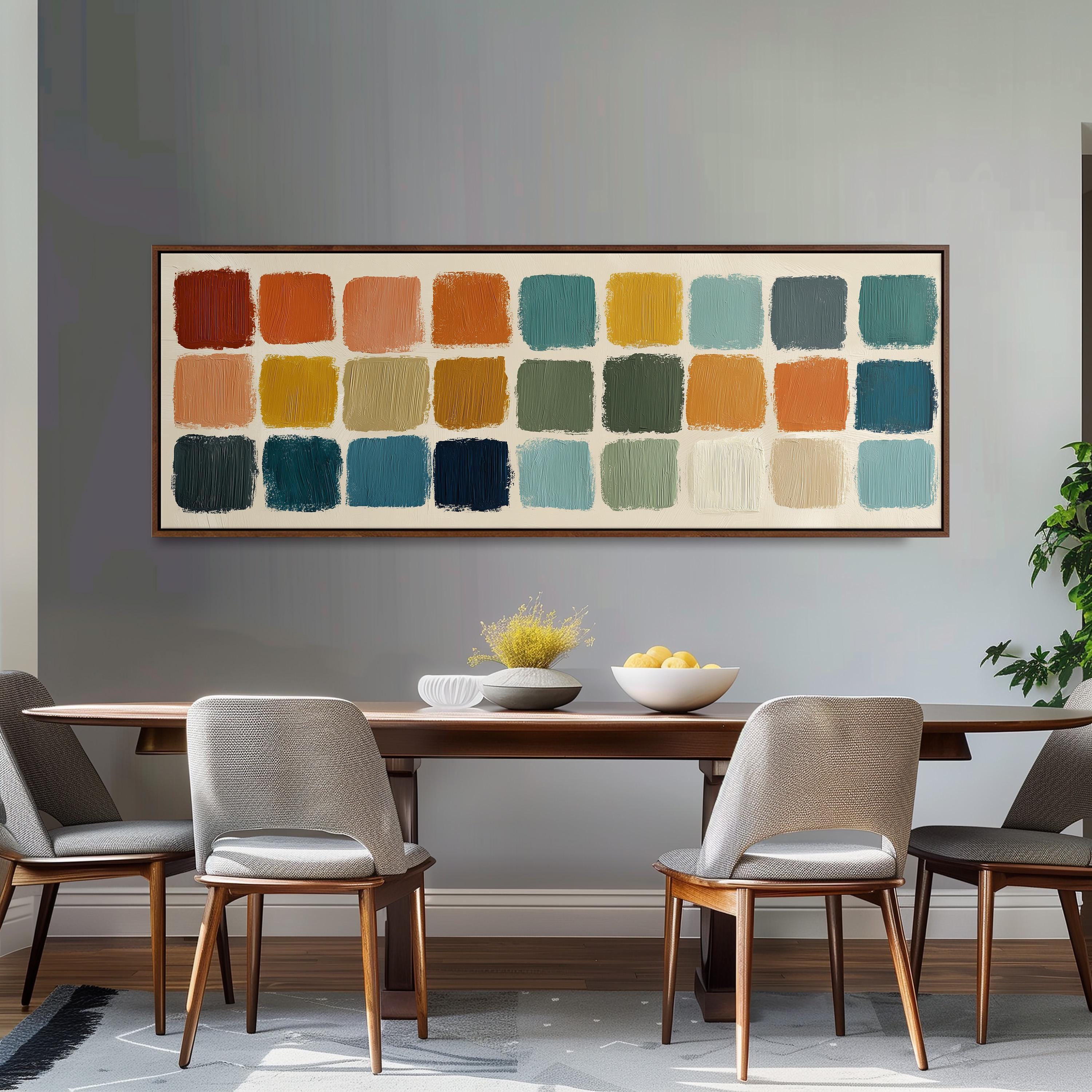 Abstract Color Block Art - Long Horizontal Panoramic Framed Canvas