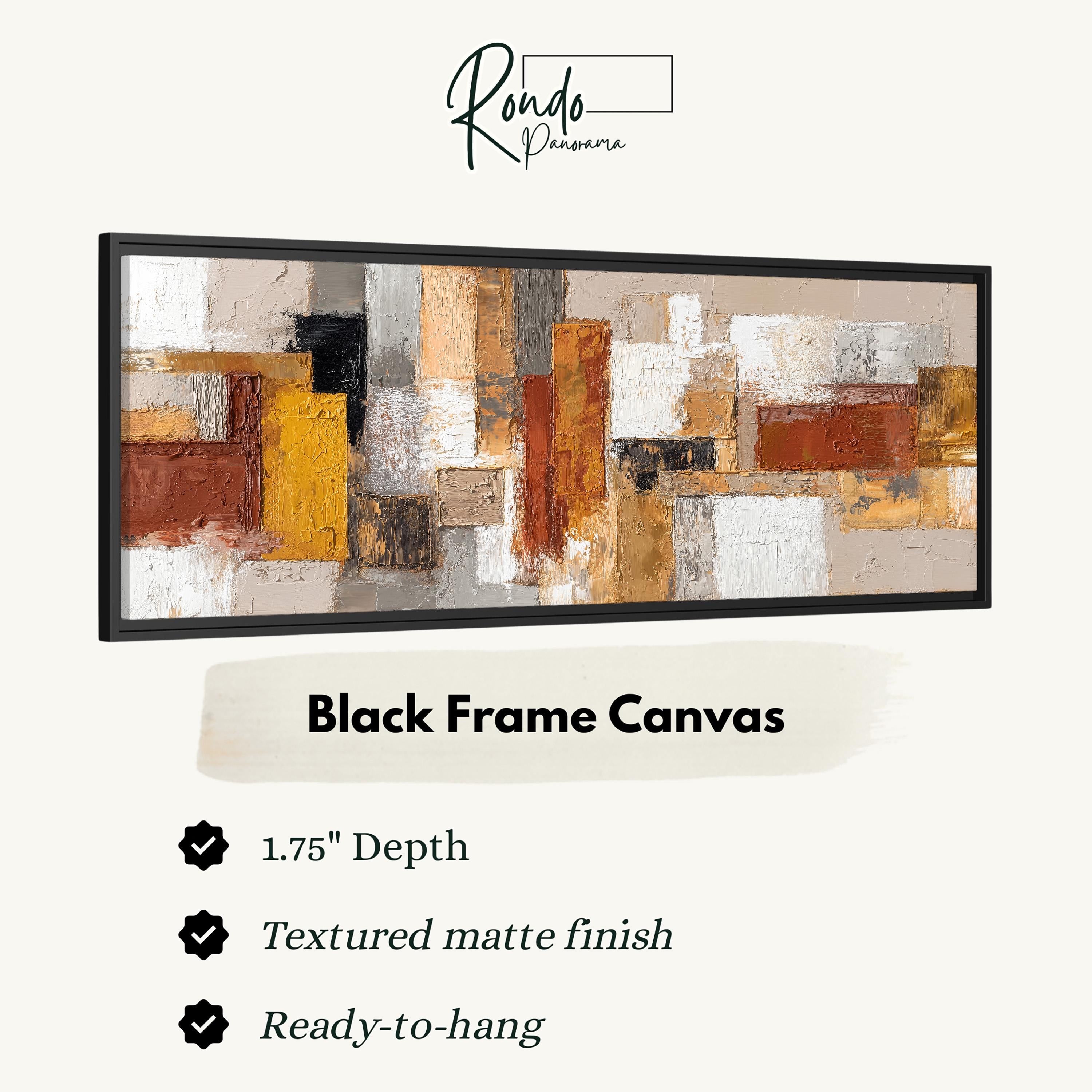 The image is a black frame canvas with a textured matte finish, measuring 1.75" in depth. It is ready to hang and has a textured matte finish.
