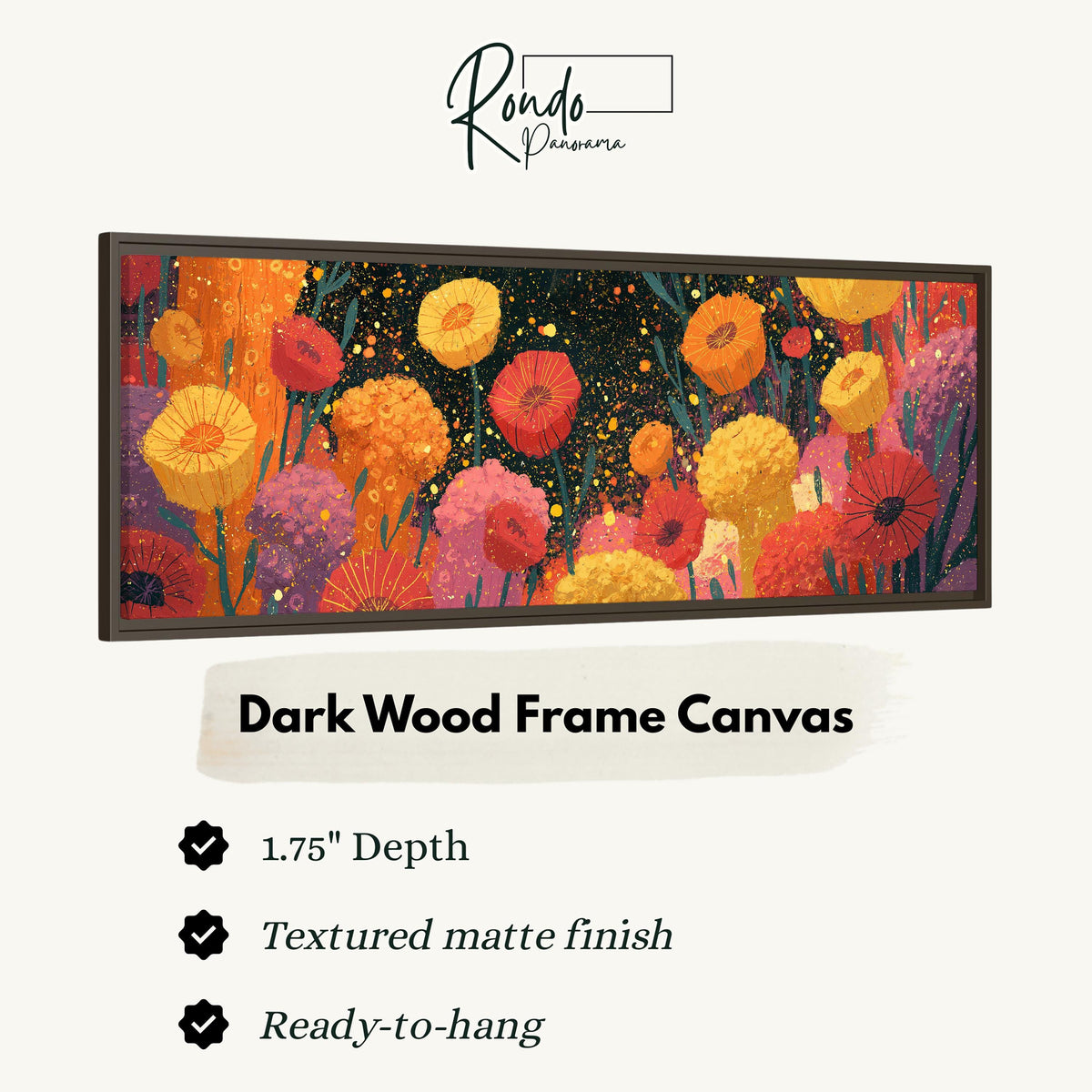 Confetti poppy field canvas print in a dark wood floating frame