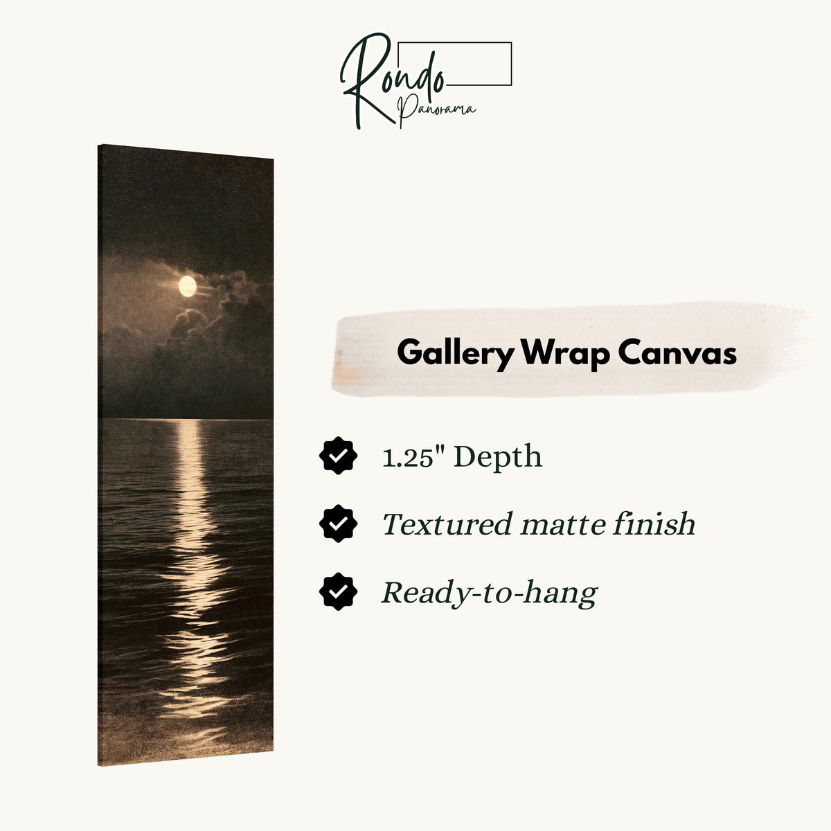 Moonlight reflecting on a dark sepia ocean gallery wrap canvas with the image wrapped around the edges