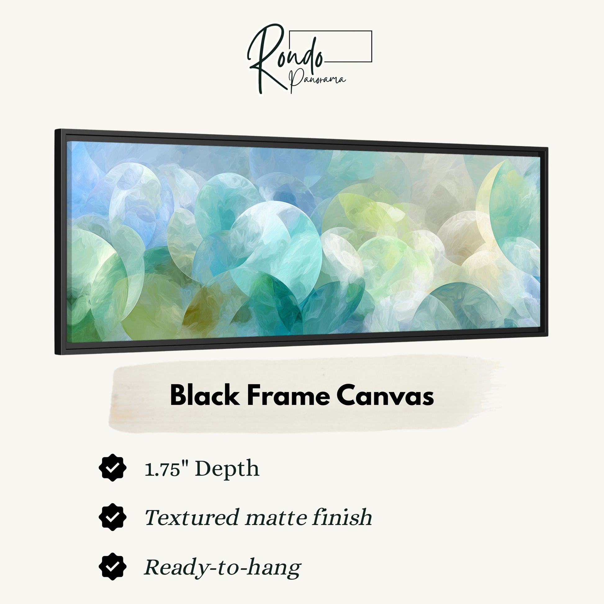 The image is a black frame canvas with a textured matte finish, measuring 1.75" in depth. It is ready to hang and has a textured matte finish.