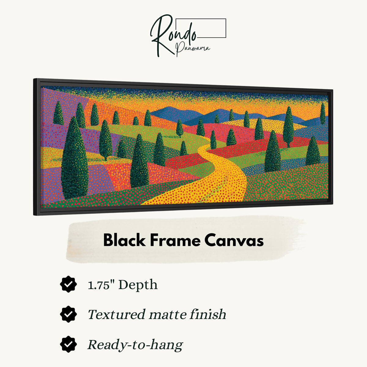 Cypress valley with a winding road canvas print in a black floating frame