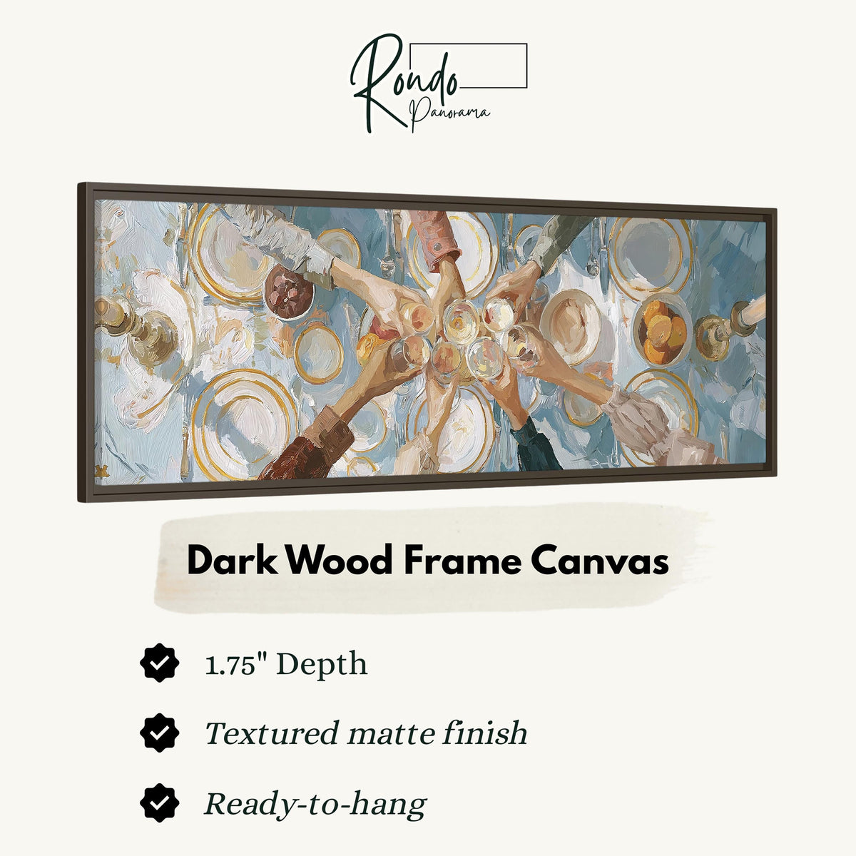 Elegant wine toast over a linen table canvas print in a dark wood floating frame