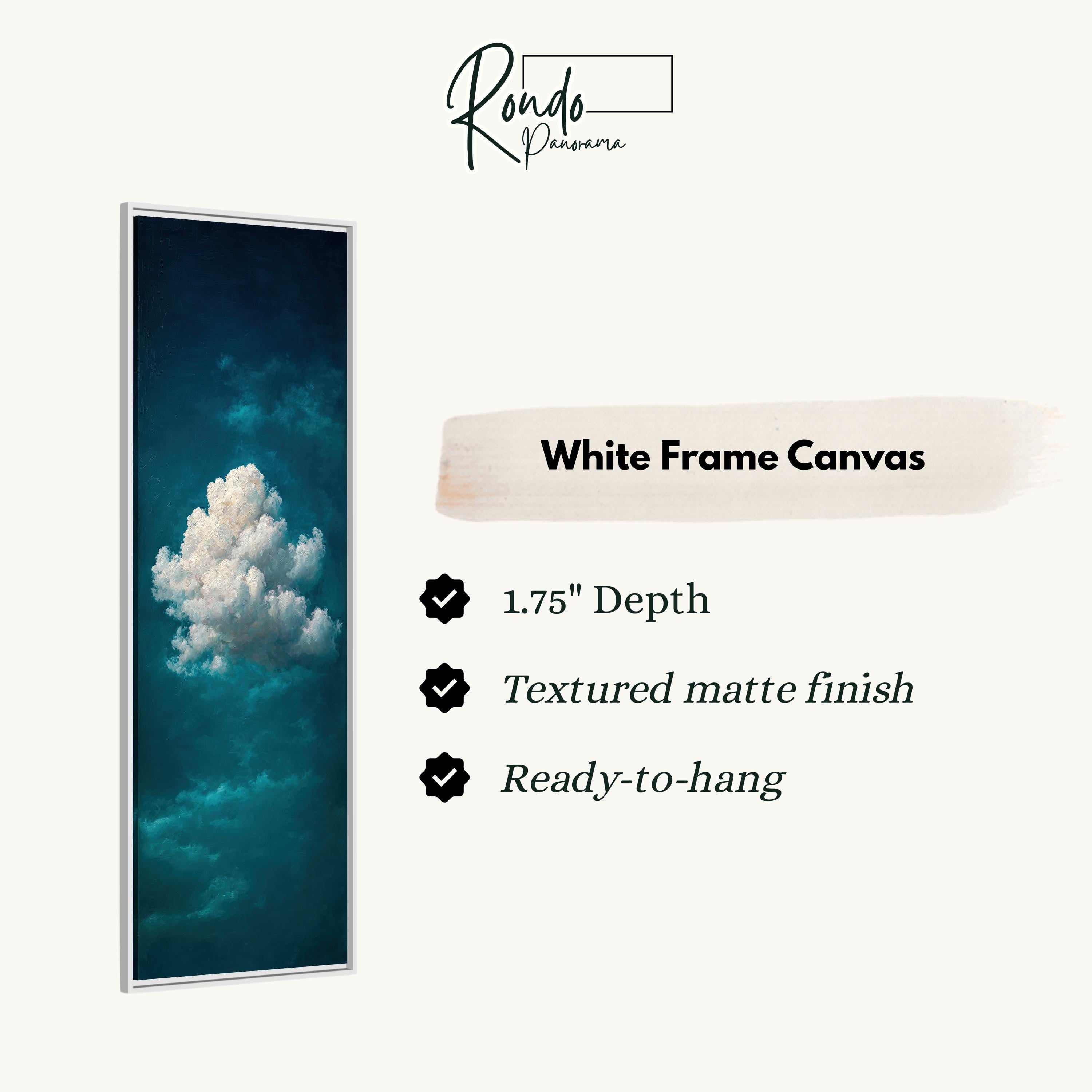 The image is a white frame canvas with a close-up of a cloud in the background.