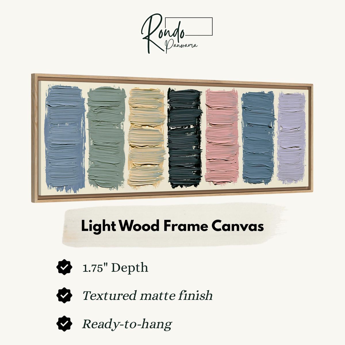 Pastel brushstroke color swatches canvas print in a light wood floating frame