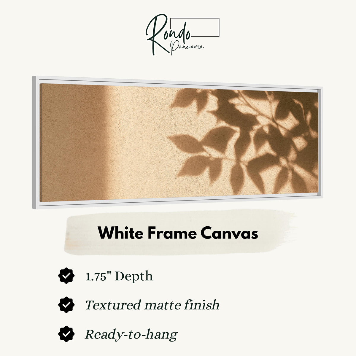 Leaf shadows on a golden plaster wall canvas print in a white floating frame