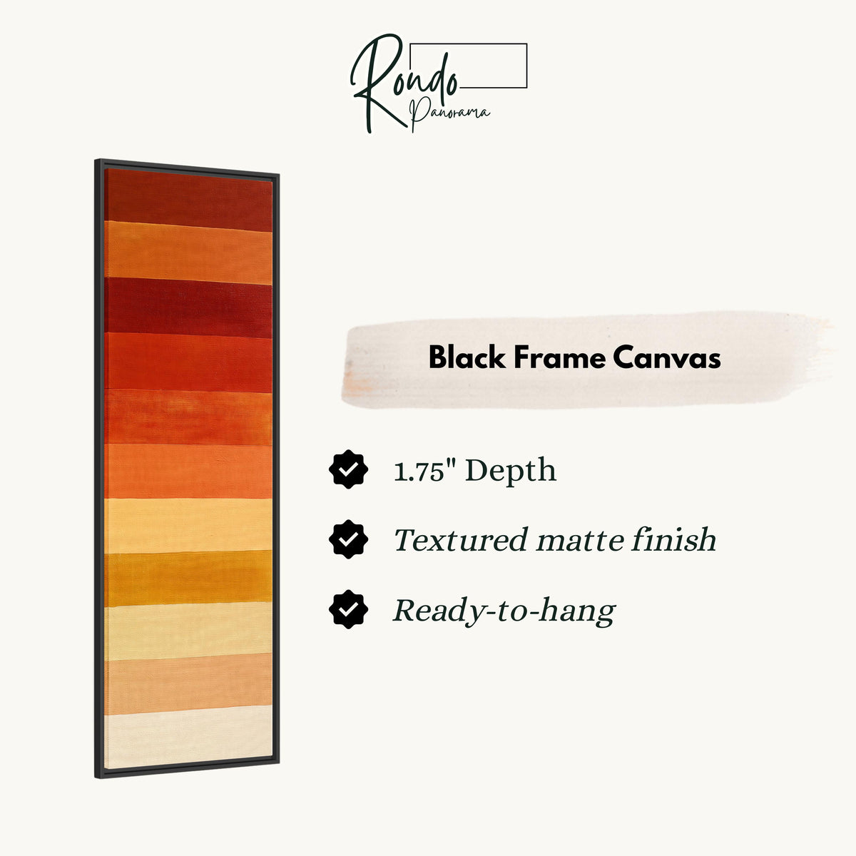Horizontal stripes from rust to mustard and cream canvas print in a black floating frame
