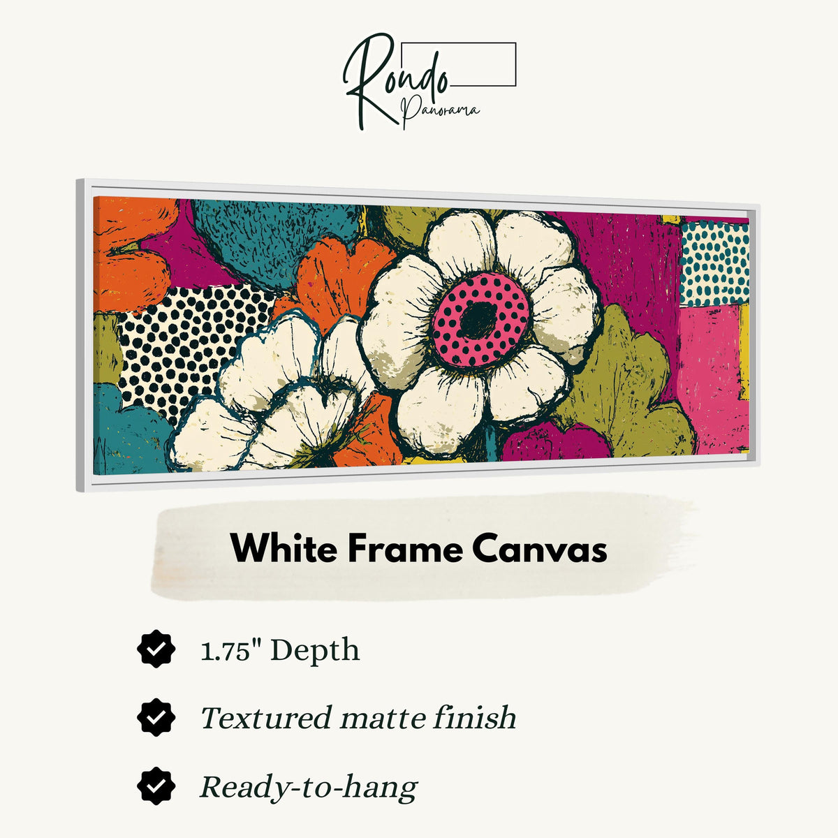 Bold pop blossoms canvas print in a white floating frame