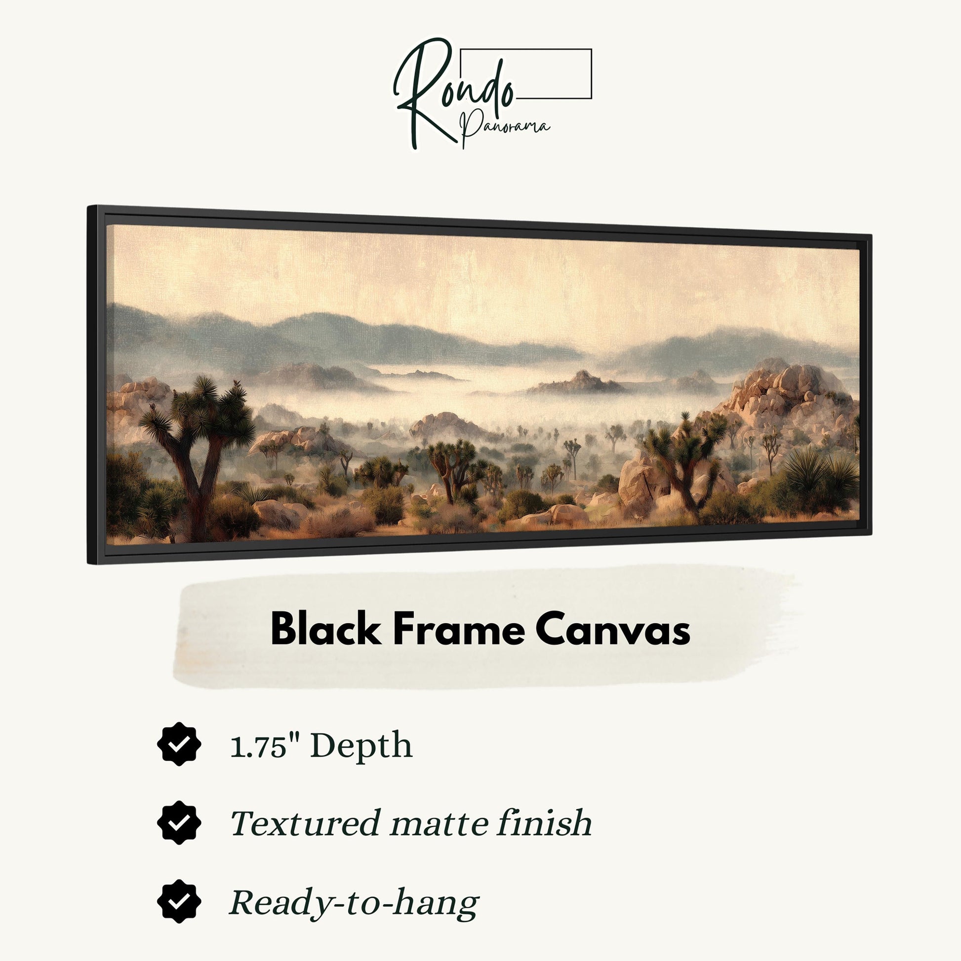 The image is a black frame canvas depicting a landscape with mountains, trees, and a hazy atmosphere.