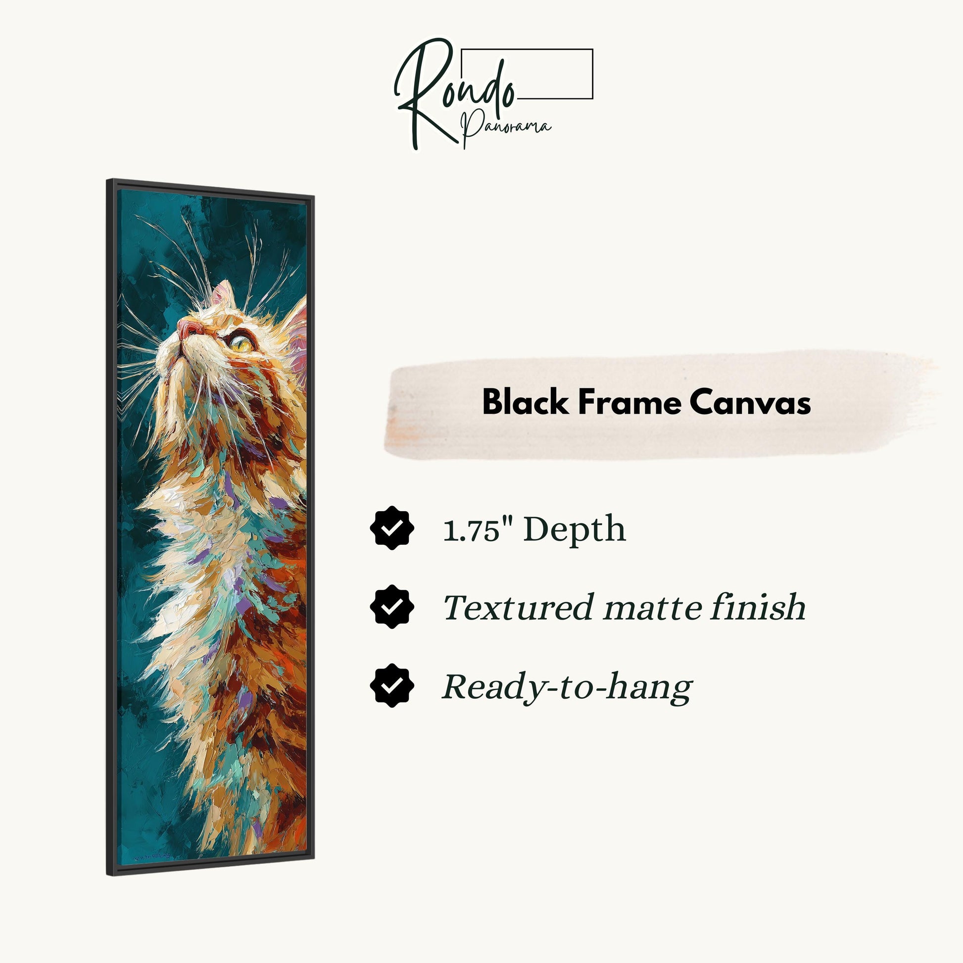 The image is a black frame canvas featuring a close-up of a cat's face with a textured finish.