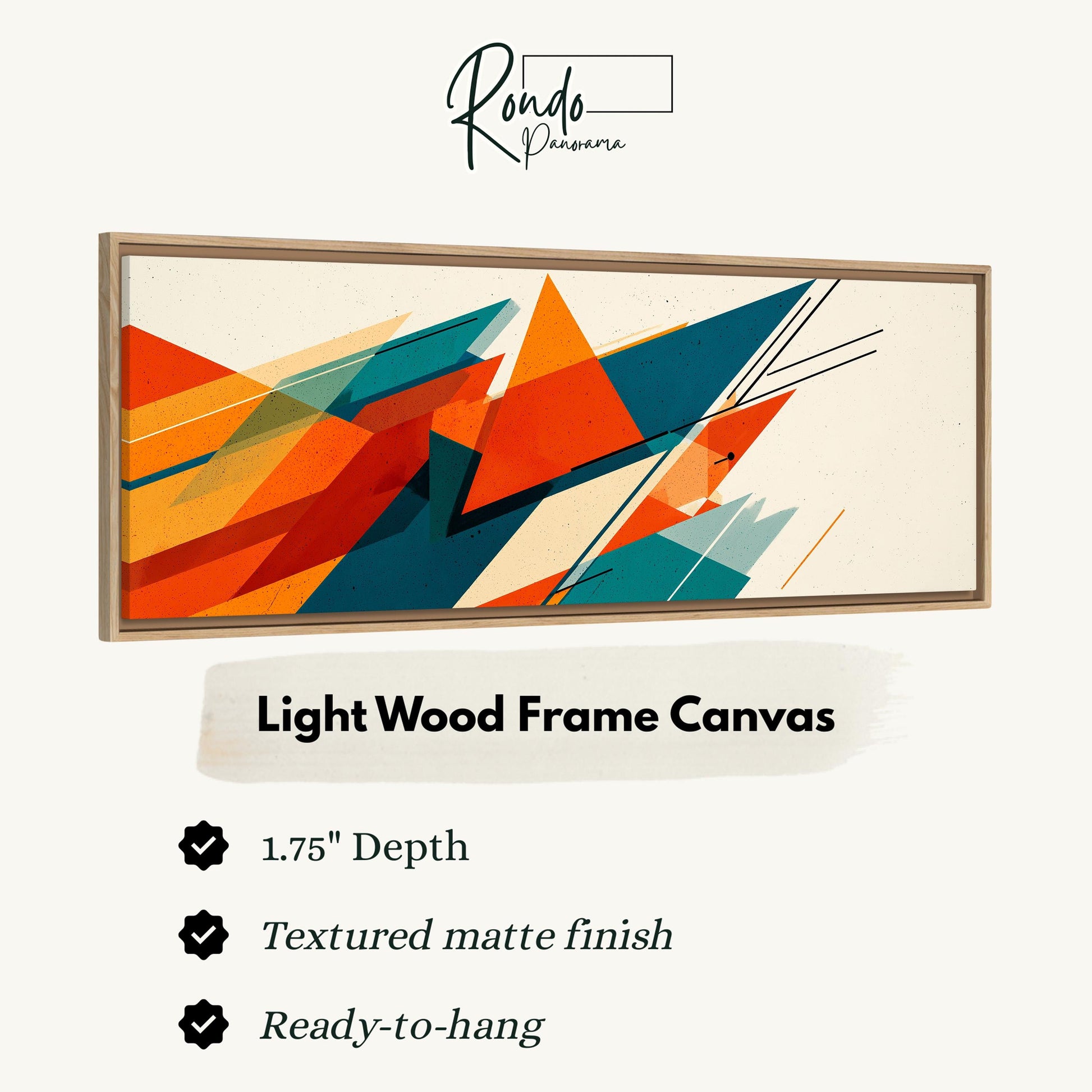 The image is a light wood frame canvas with a textured matte finish, measuring 1.75" in depth. It is ready to hang and has a textured matte finish.