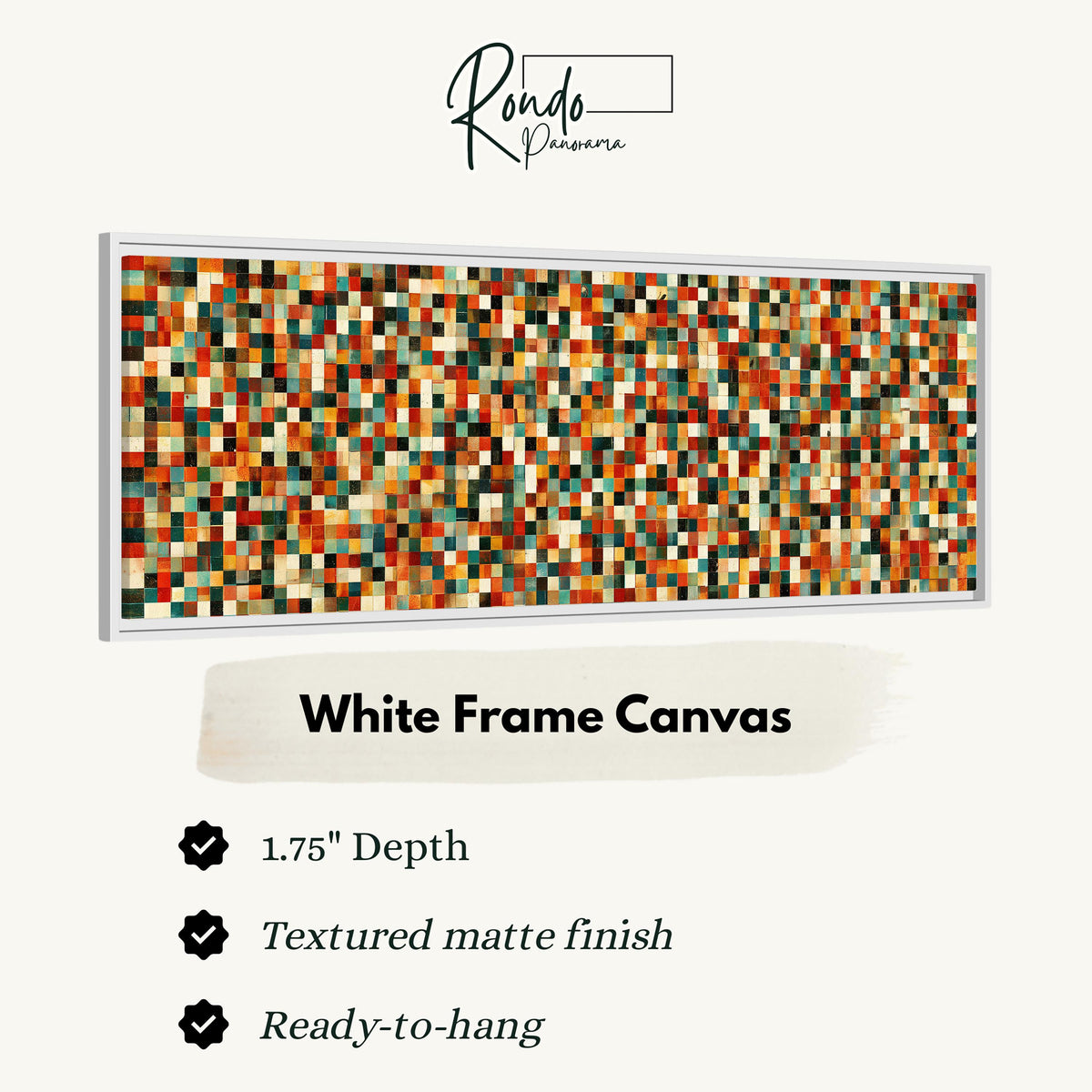 Dense autumn mosaic tiles canvas print in a white floating frame