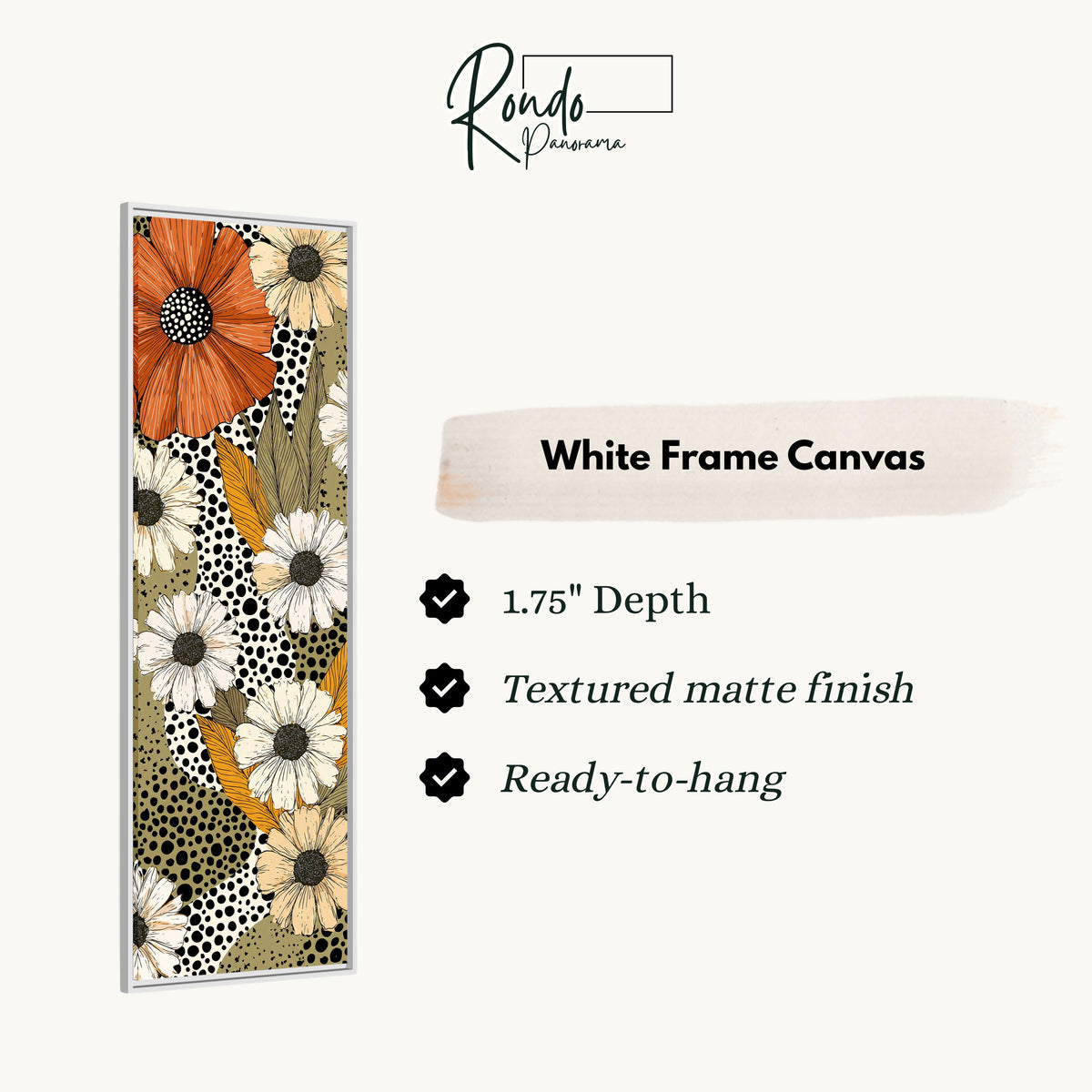 Retro daisies with polka dots canvas print in a white floating frame