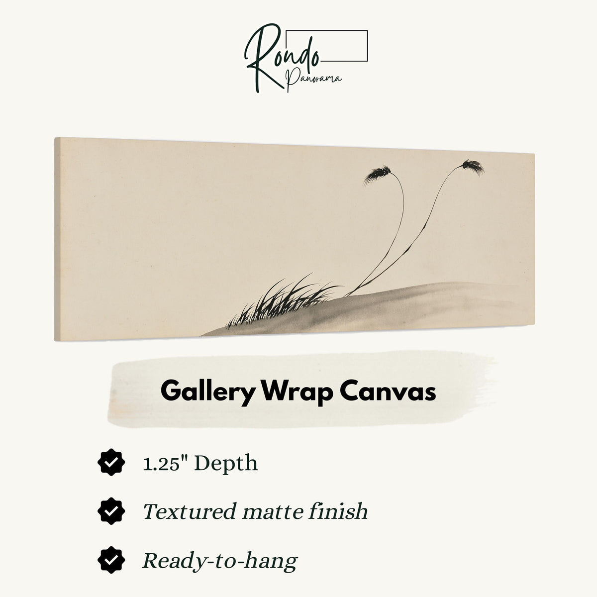 Two birds perched on bending ink reeds gallery wrap canvas with the image wrapped around the edges