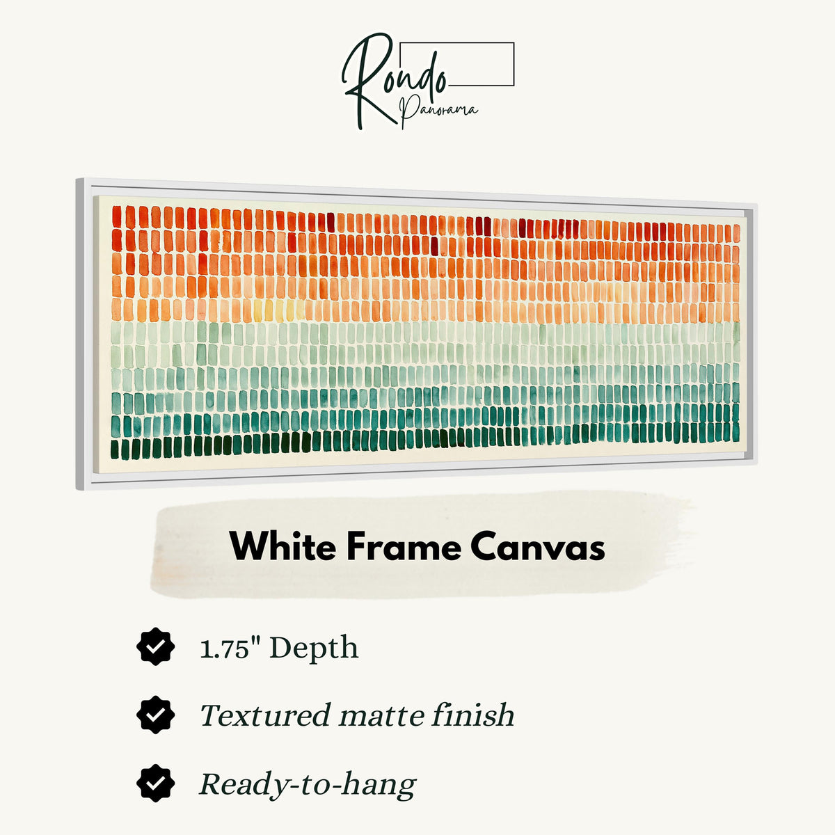 Brushmarks fading from orange to teal canvas print in a white floating frame