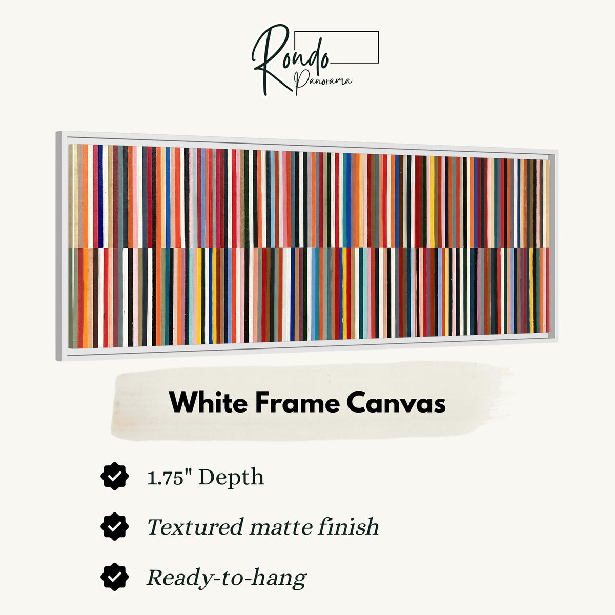 Two bands of colorful stripes canvas print in a white floating frame