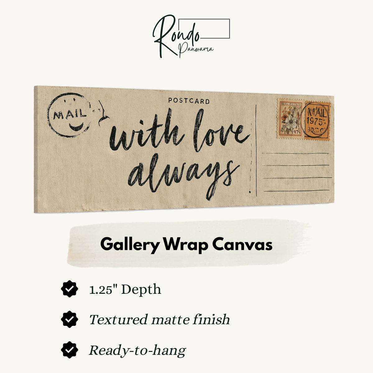 Vintage postcard saying with love always gallery wrap canvas with the image wrapped around the edges