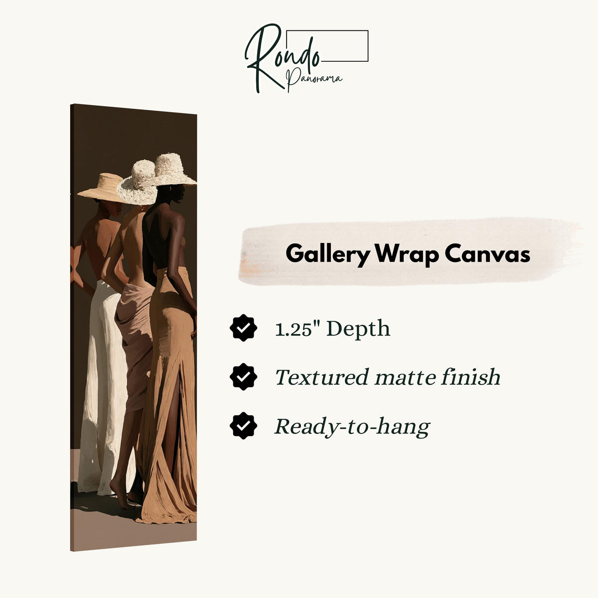 Three women in sun hats and evening gowns gallery wrap canvas with the image wrapped around the edges