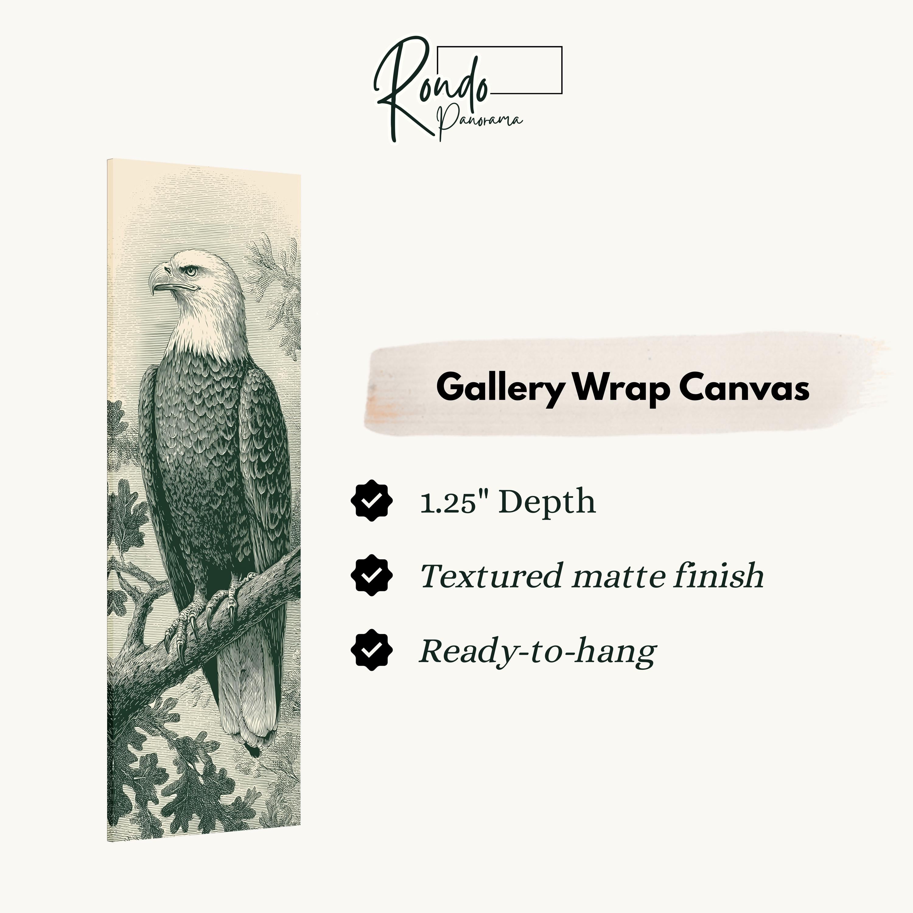 a detailed illustration of an eagle perched on a branch, with a focus on the bird's features and the natural environment.