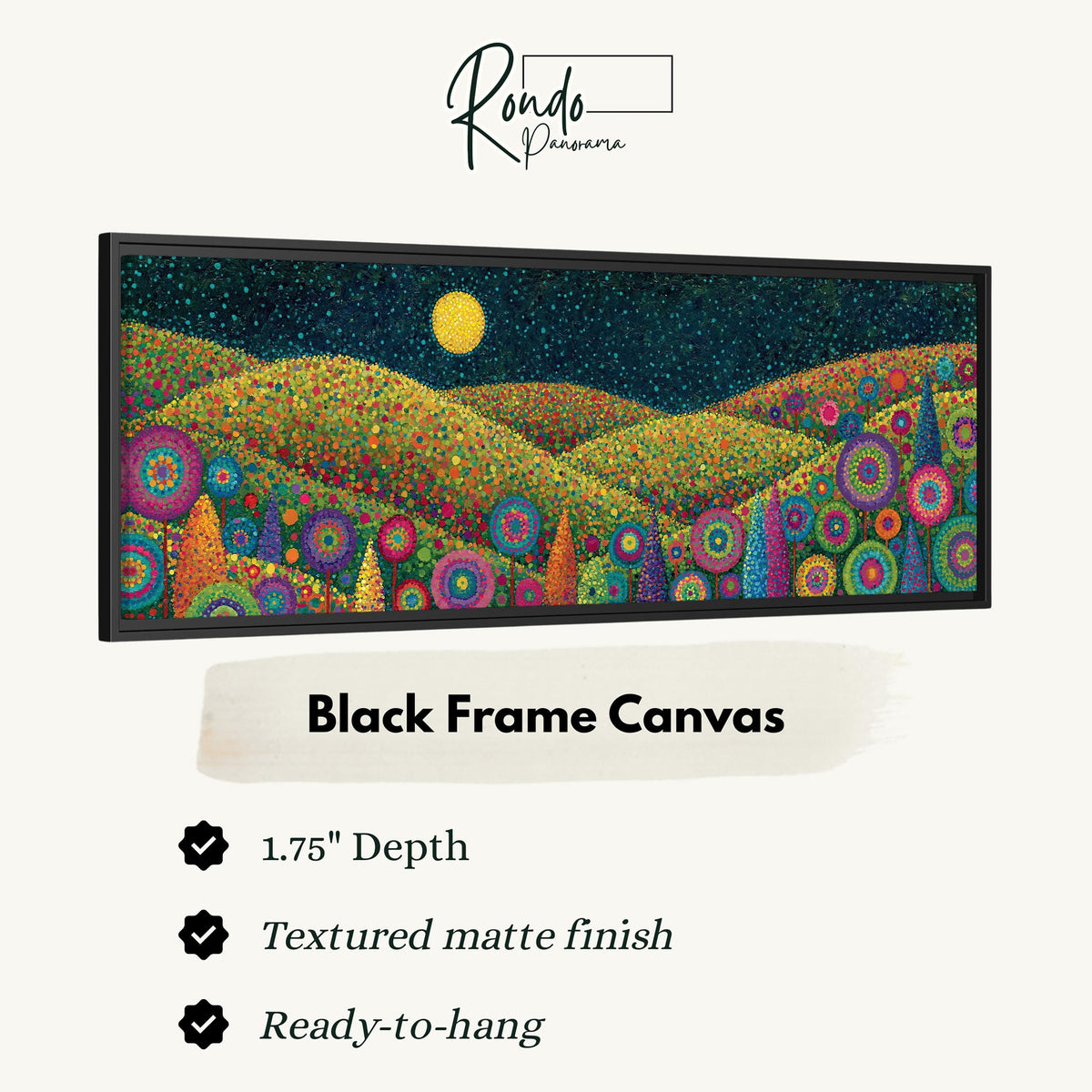 Moonlit flower hills canvas print in a black floating frame