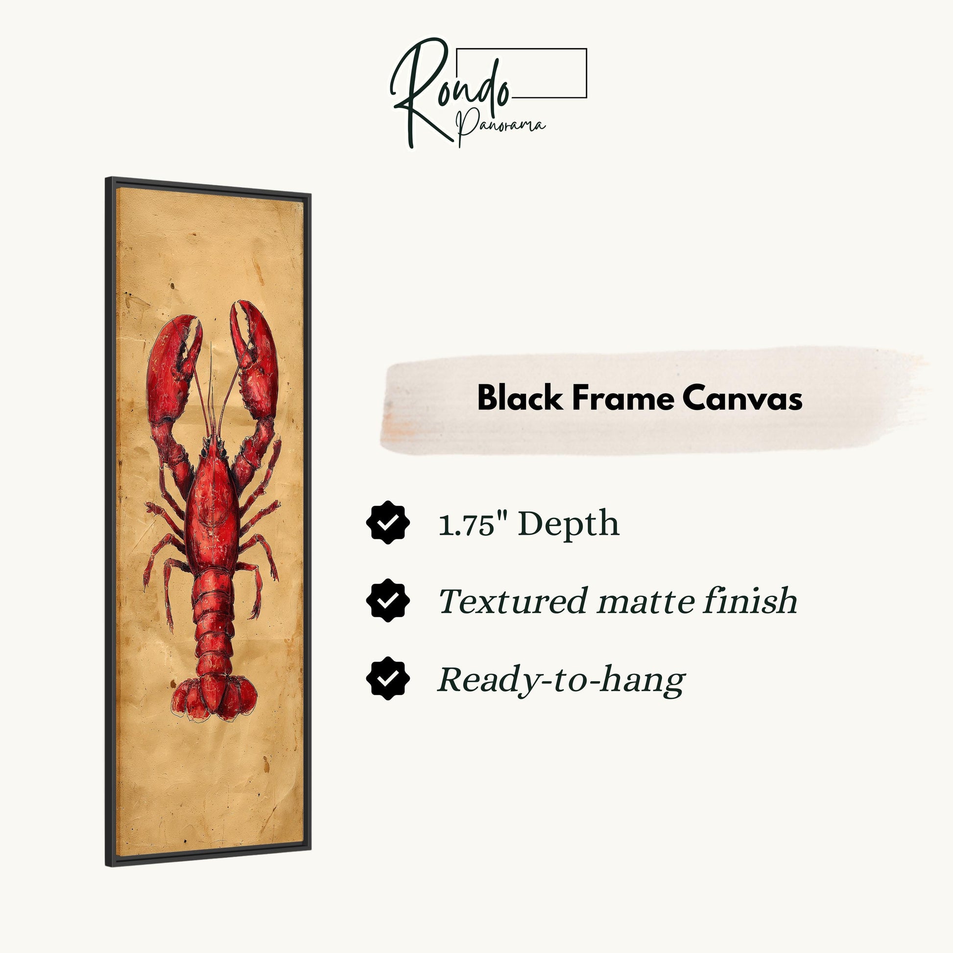 a black frame canvas depicting a red lobster.